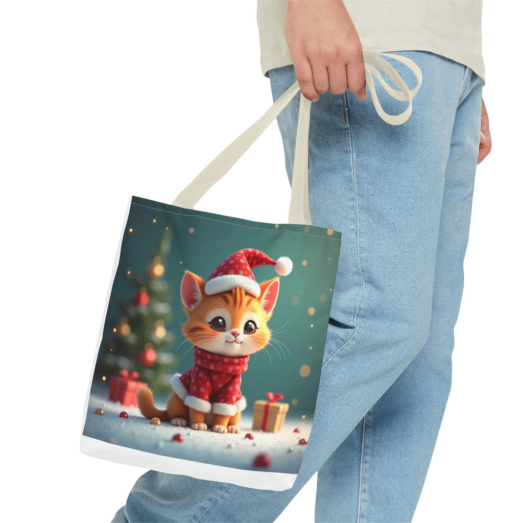 Christmas Tote Bag - Adorable Kitten and Snowman Design