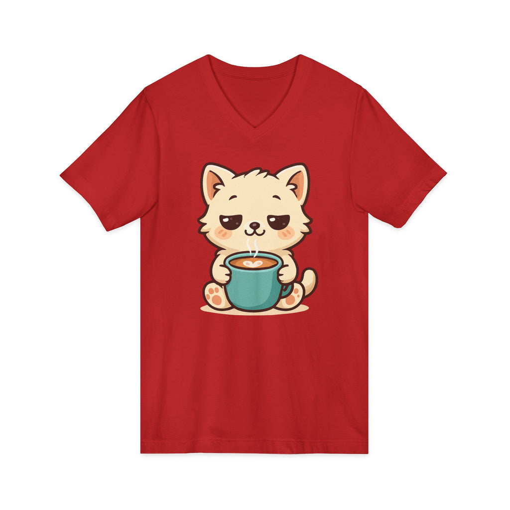 V-Neck Tee Cute Kitten Coffee Morning Love Shirt
