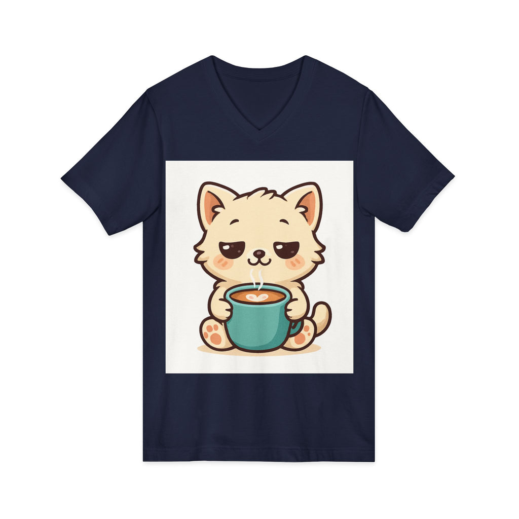 V-Neck Tee Cute Kitten Coffee Morning Love Shirt