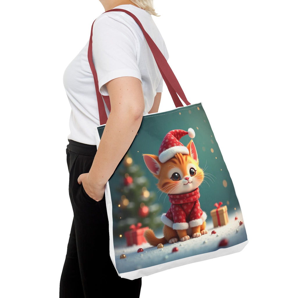 Christmas Tote Bag - Adorable Kitten and Snowman Design
