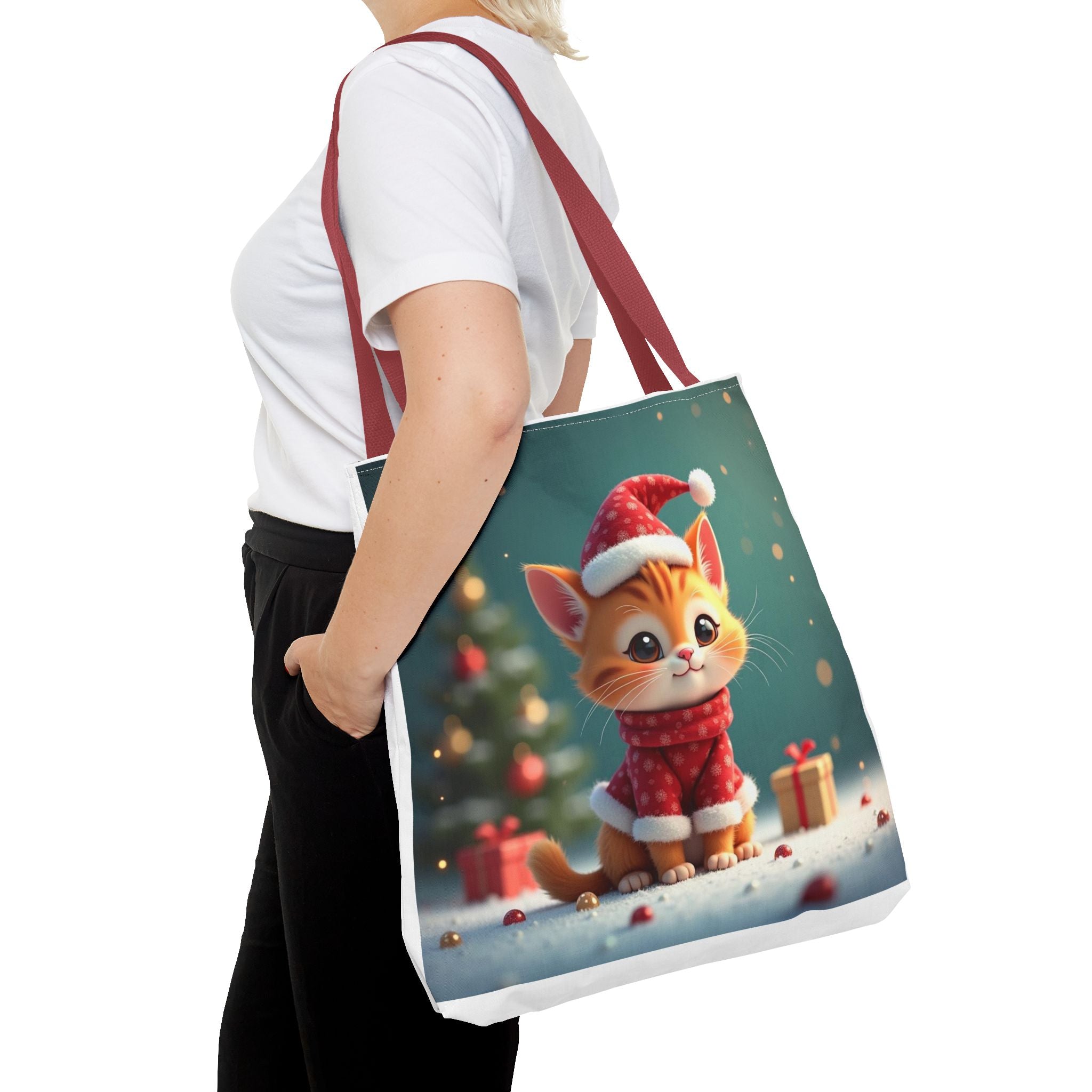 Christmas Tote Bag - Adorable Kitten and Snowman Design
