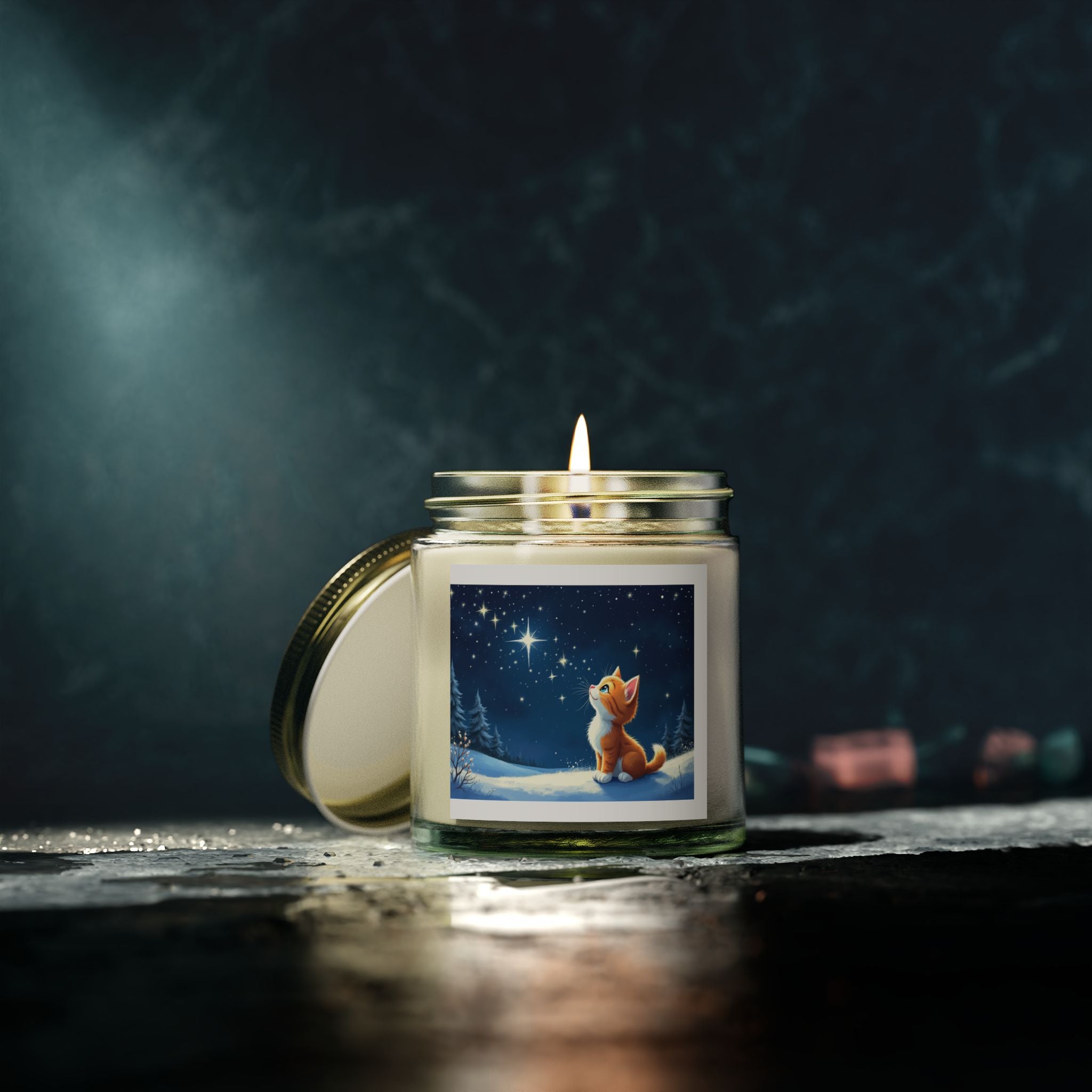 Scented Candle - Starry Night Kitten Design