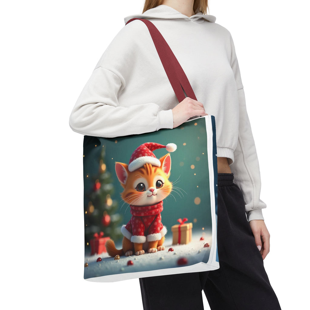 Christmas Tote Bag - Adorable Kitten and Snowman Design