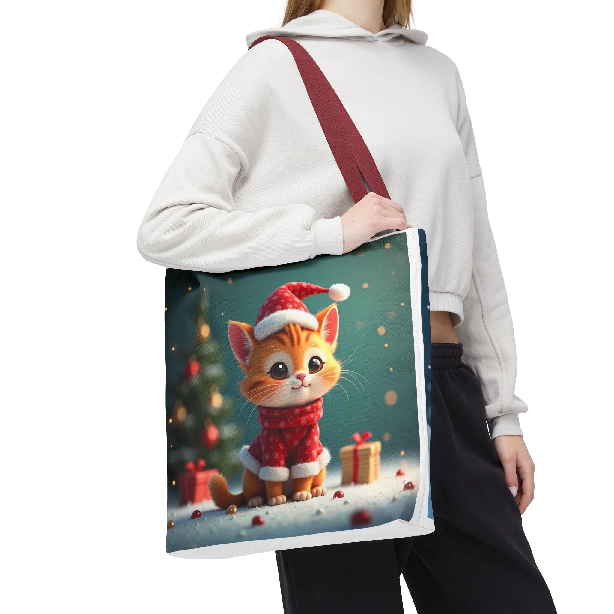 Christmas Tote Bag - Adorable Kitten and Snowman Design