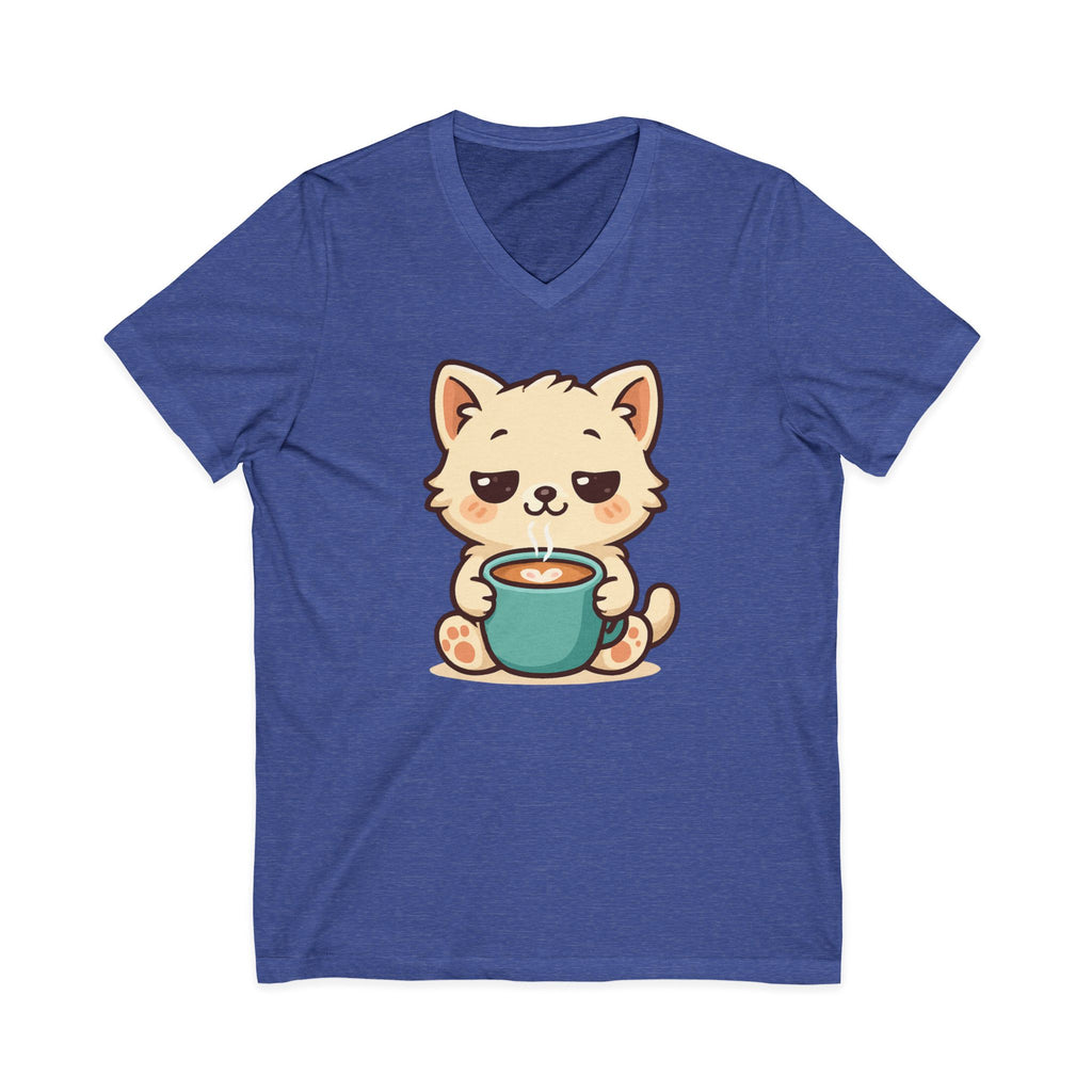 V-Neck Tee Cute Kitten Coffee Morning Love Shirt
