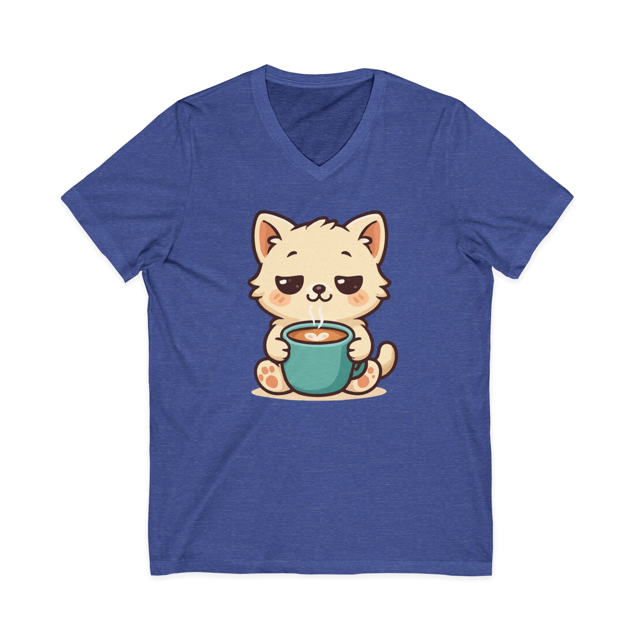 V-Neck Tee Cute Kitten Coffee Morning Love Shirt