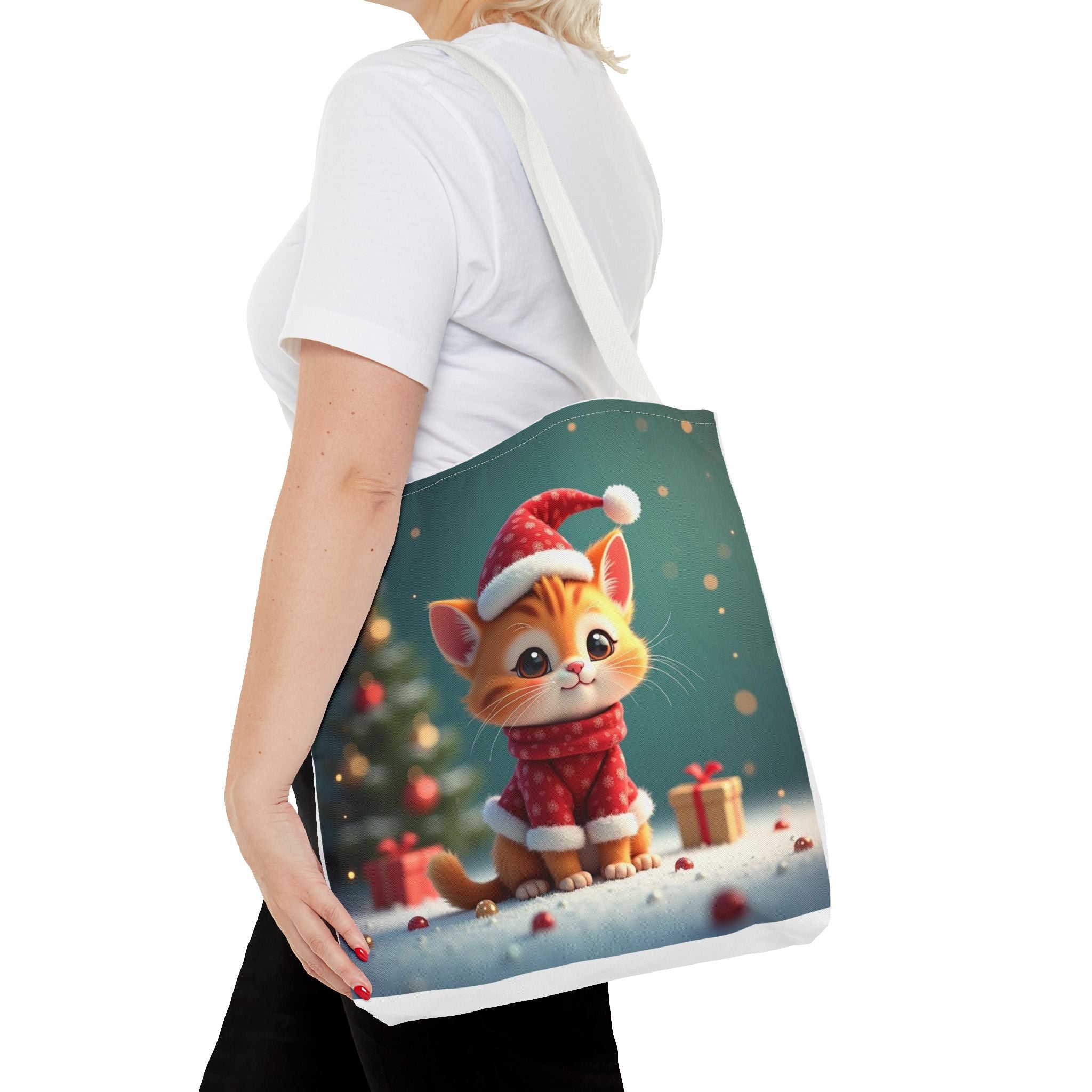 Christmas Tote Bag - Adorable Kitten and Snowman Design