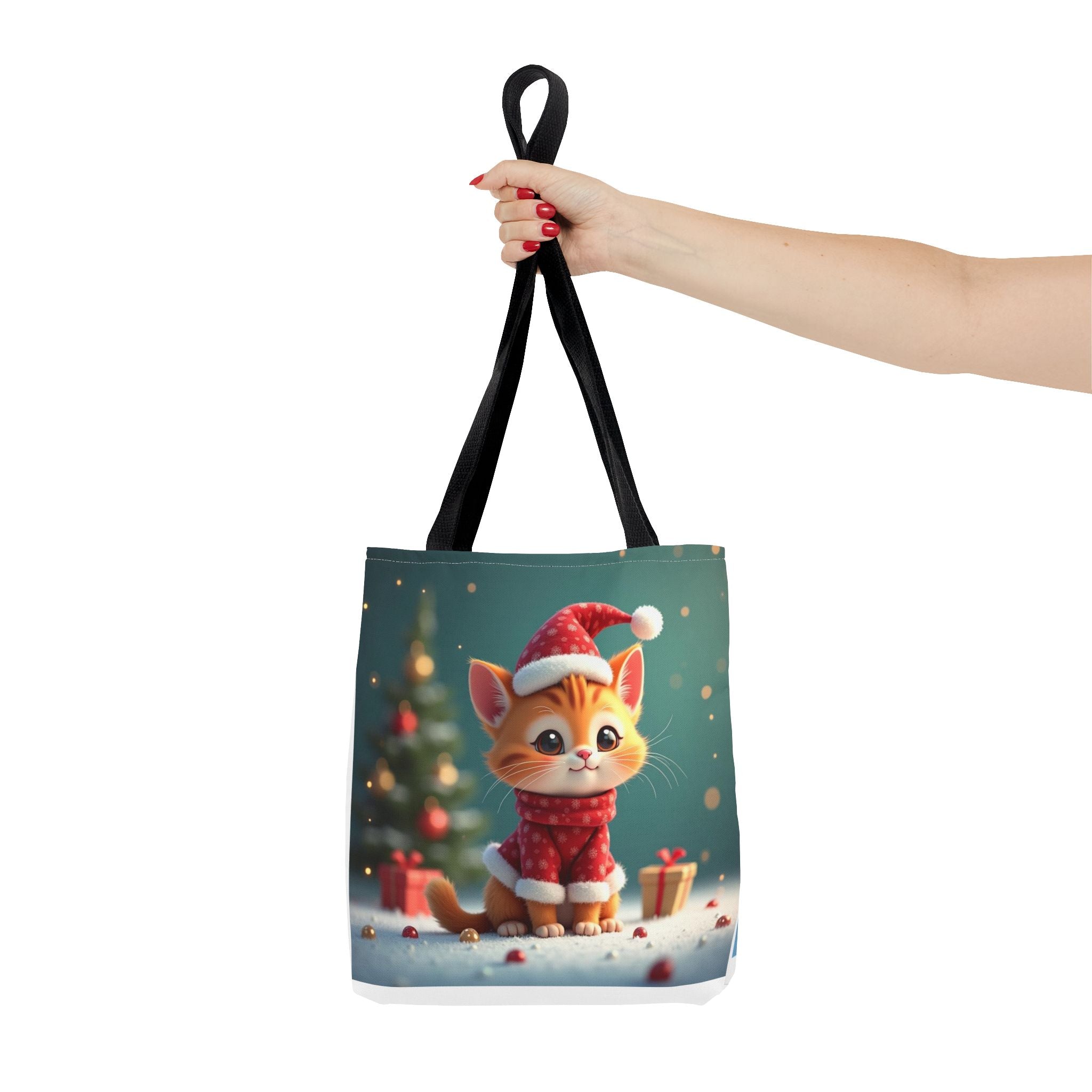 Christmas Tote Bag - Adorable Kitten and Snowman Design