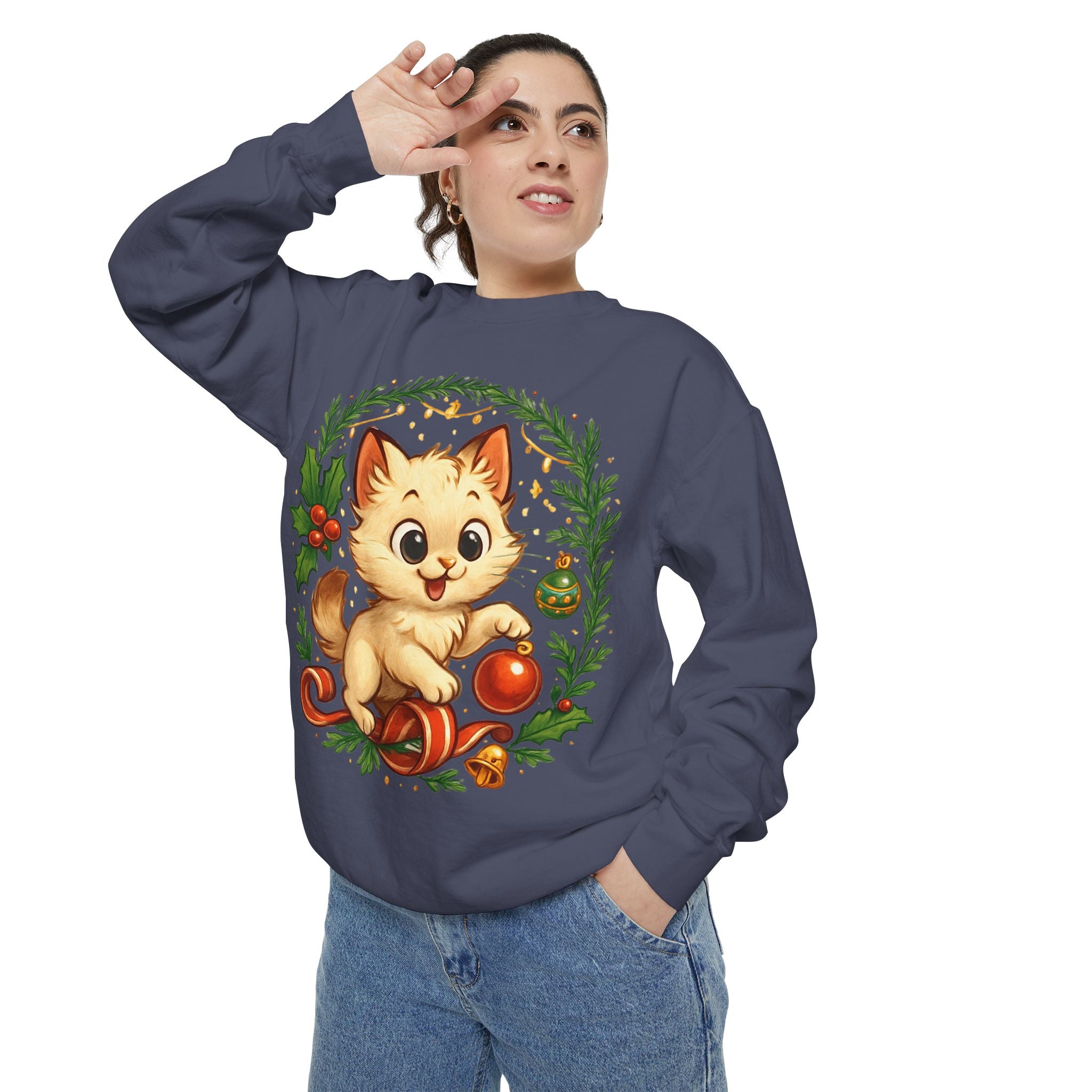 Adorable Cat, Christmas -Sweatshirt
