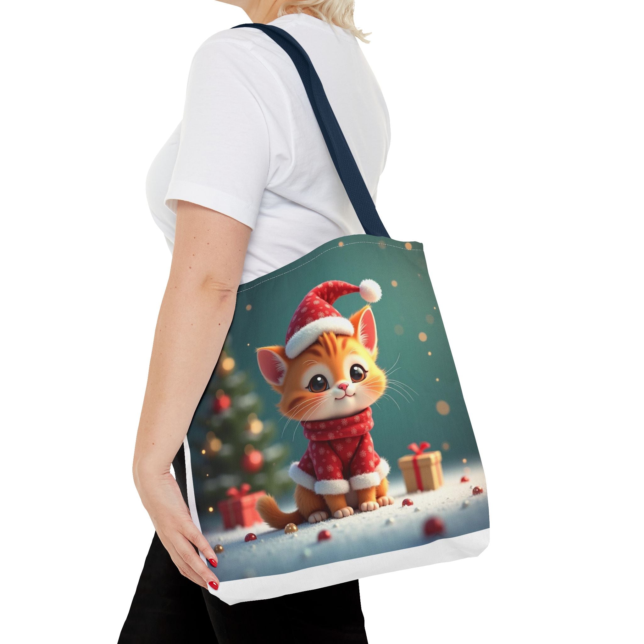 Christmas Tote Bag - Adorable Kitten and Snowman Design