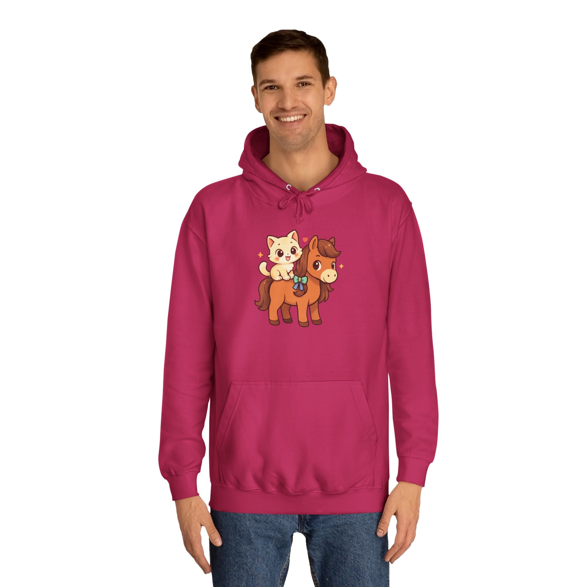 Animal Print Hoodie - Cute Kitten and Horse Design