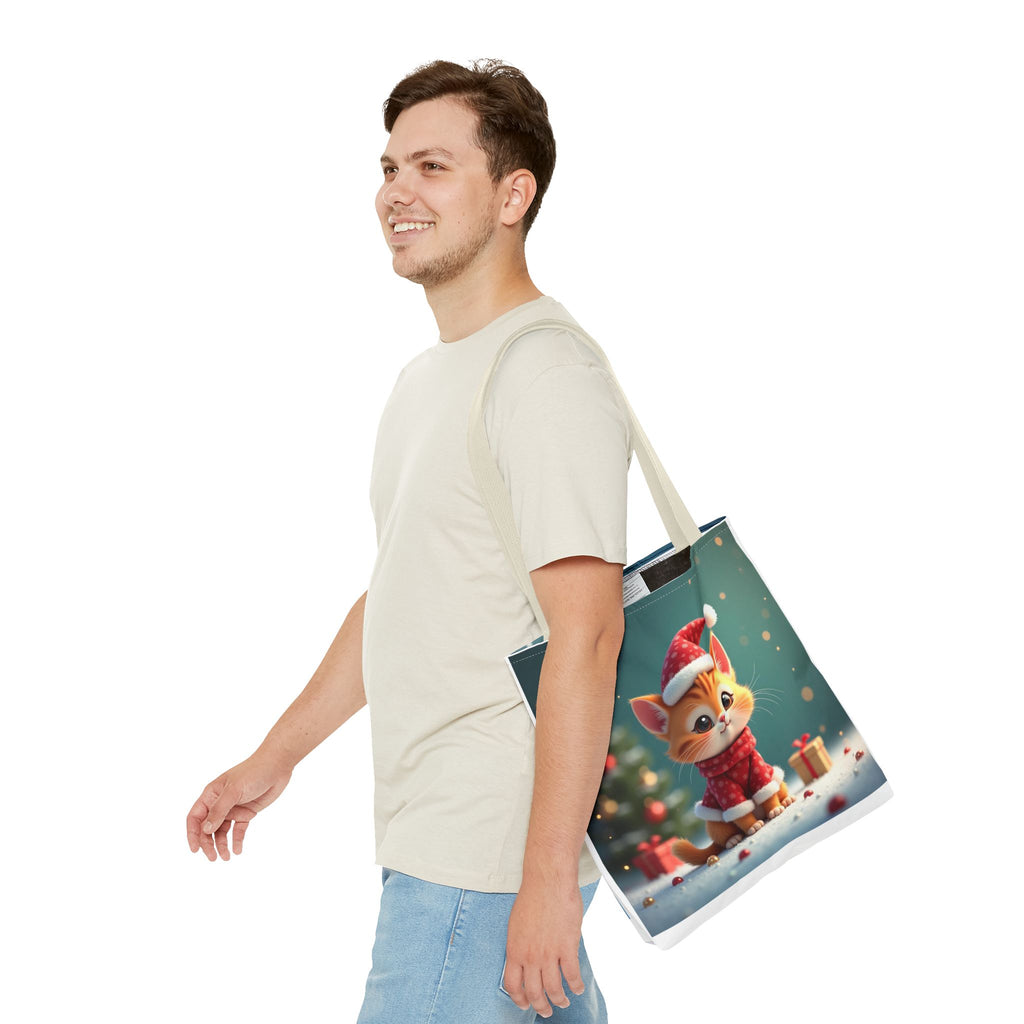 Christmas Tote Bag - Adorable Kitten and Snowman Design