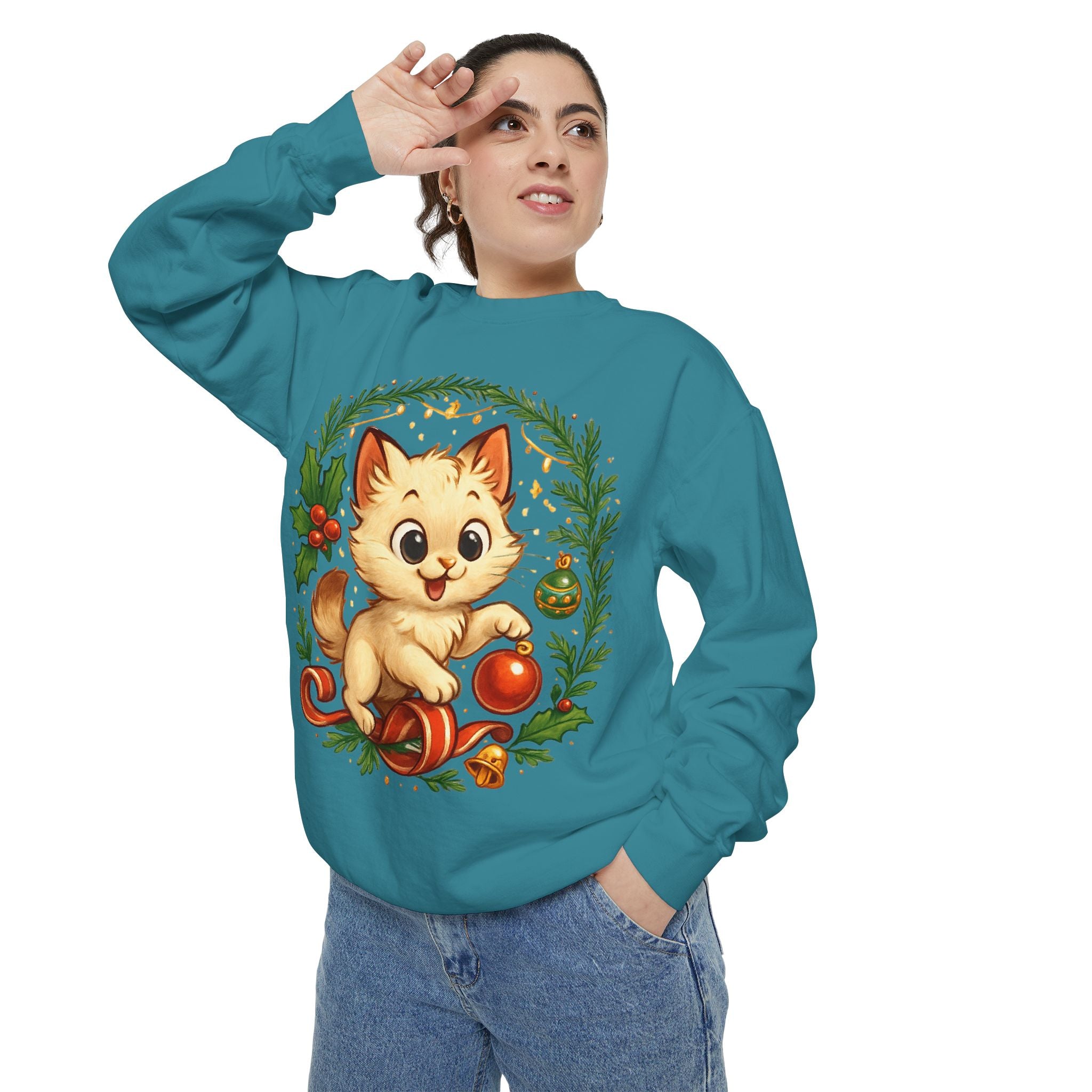 Adorable Cat, Christmas -Sweatshirt
