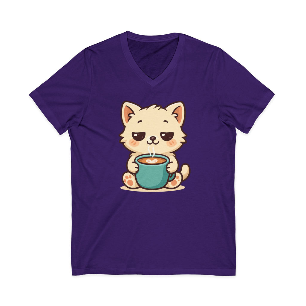 V-Neck Tee Cute Kitten Coffee Morning Love Shirt