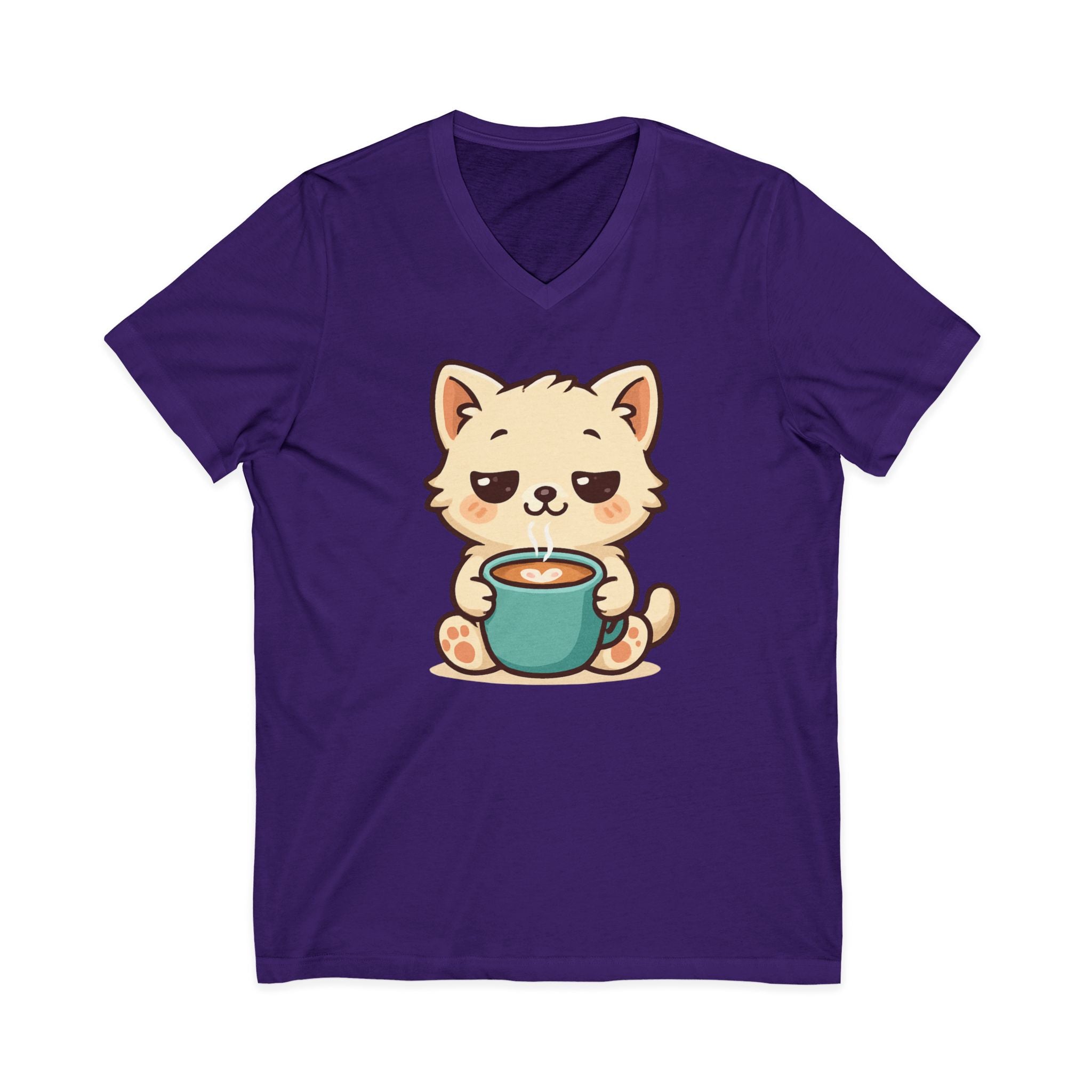 V-Neck Tee Cute Kitten Coffee Morning Love Shirt
