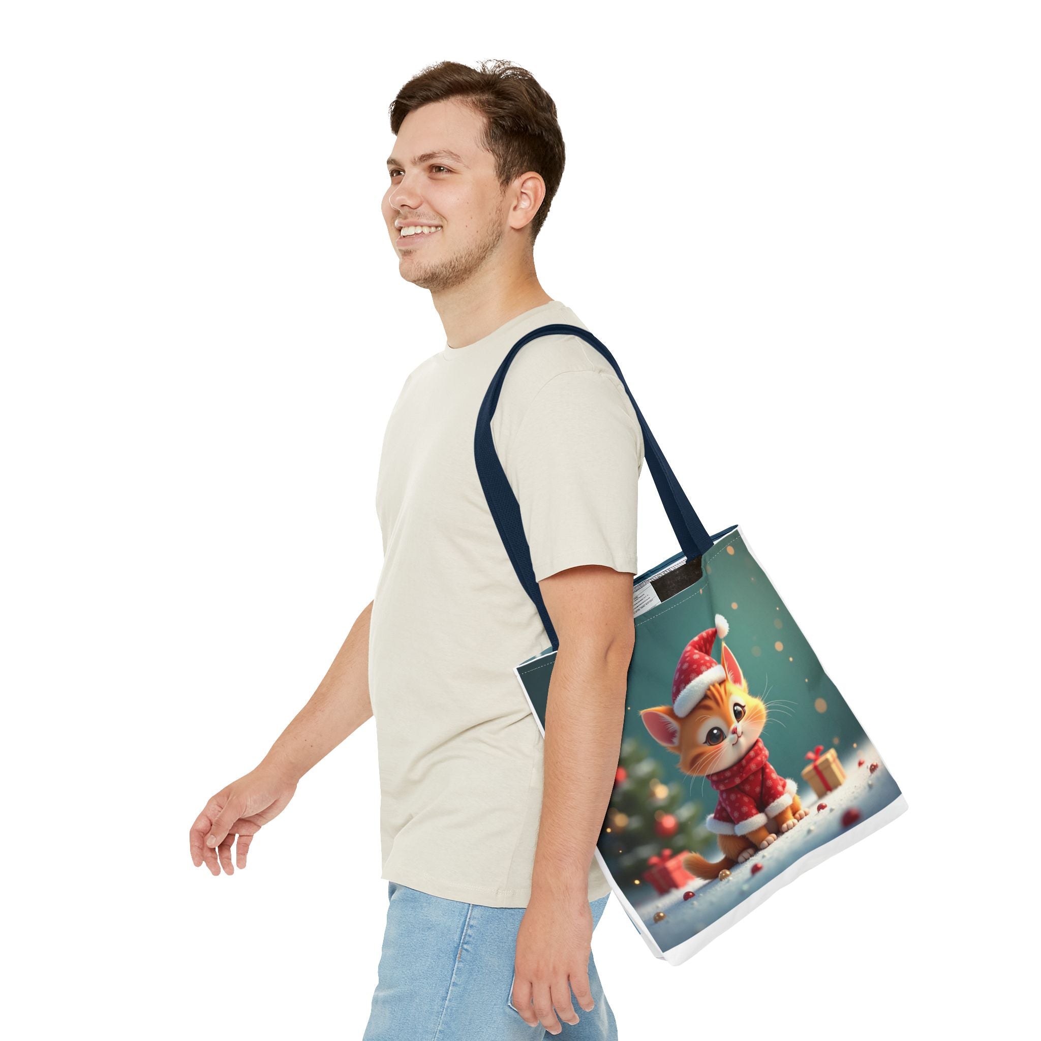 Christmas Tote Bag - Adorable Kitten and Snowman Design
