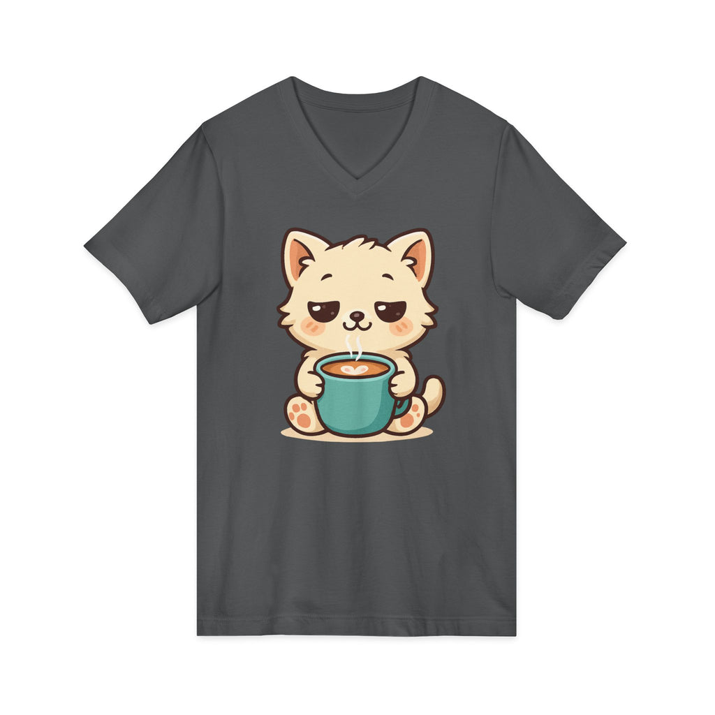 V-Neck Tee Cute Kitten Coffee Morning Love Shirt