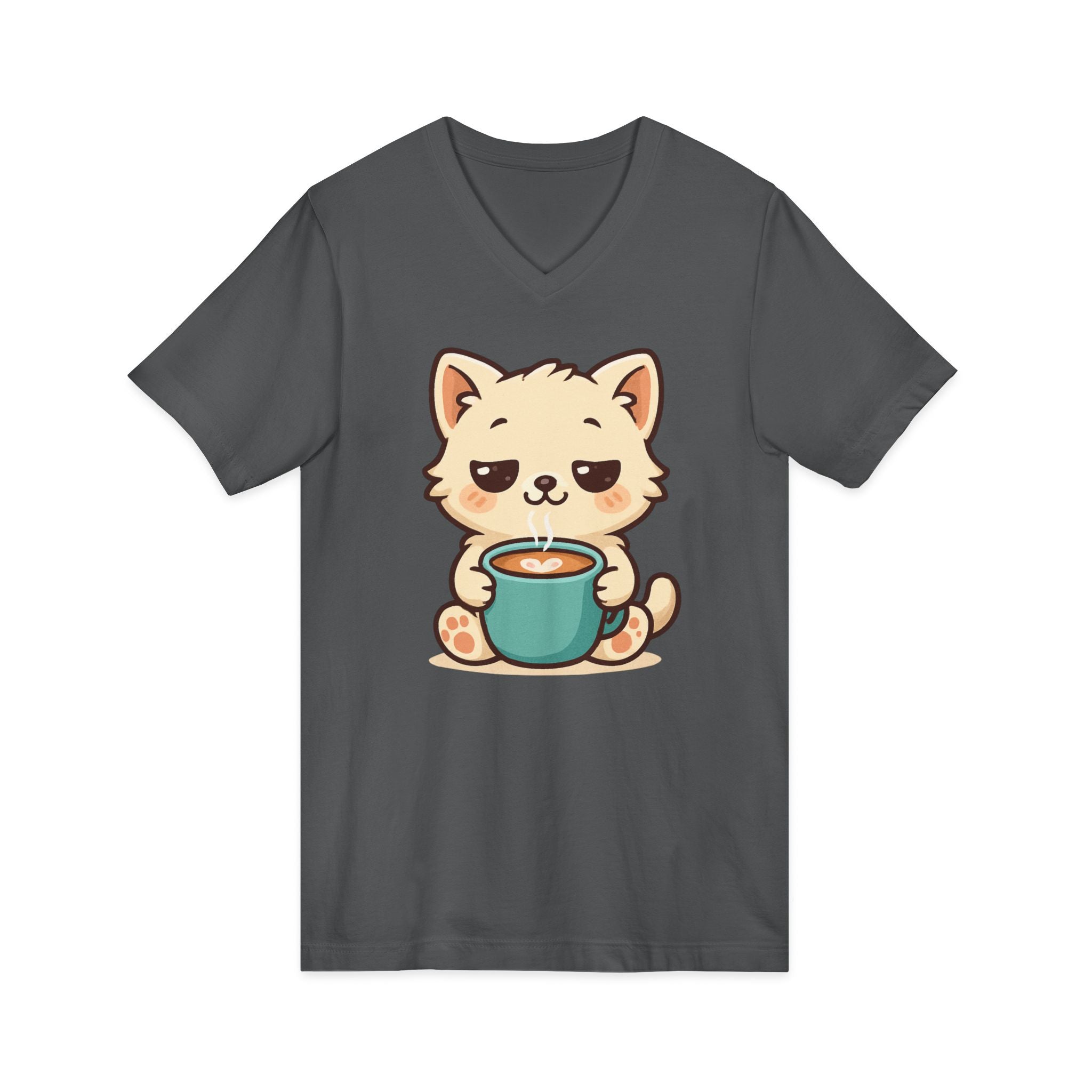 V-Neck Tee Cute Kitten Coffee Morning Love Shirt