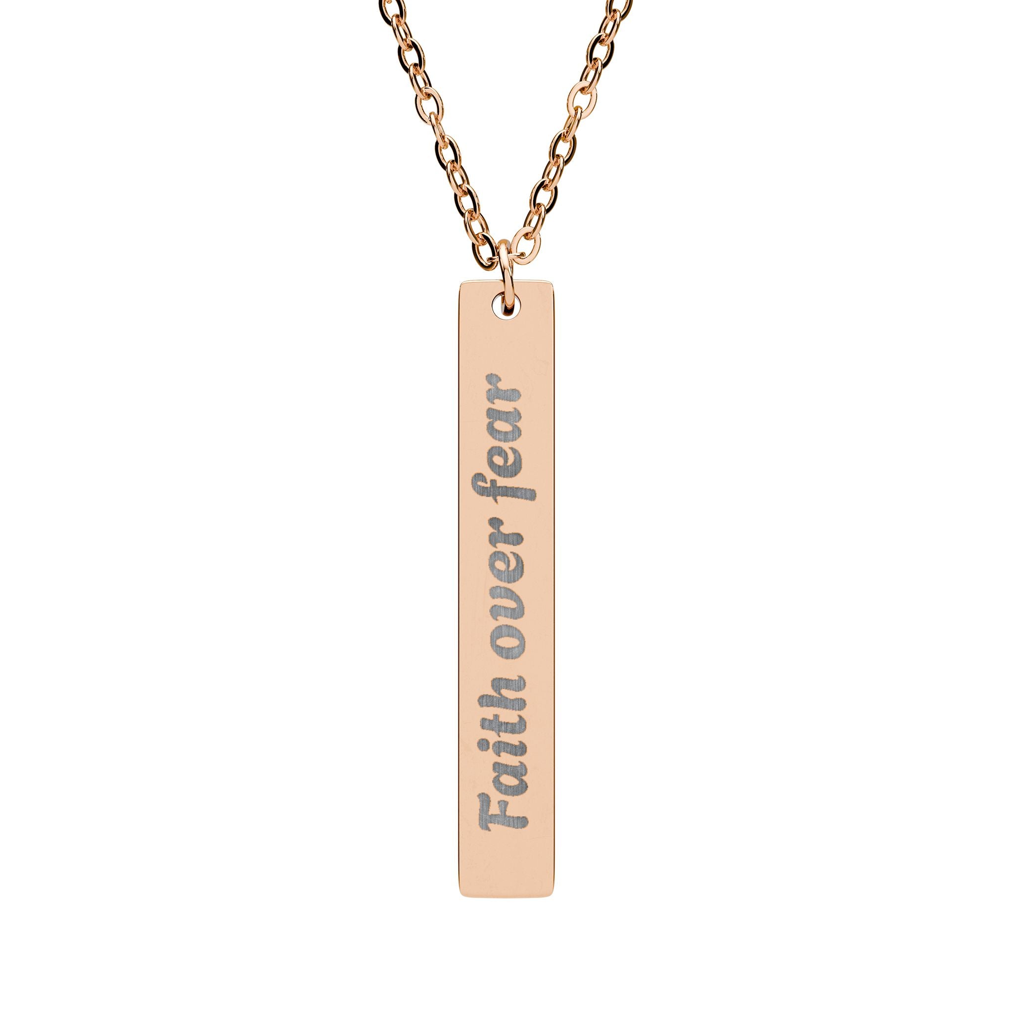 Necklace - Faith Over Fear Engraved Vertical Bar for Birthday, Christmas, Holiday, Anniversary