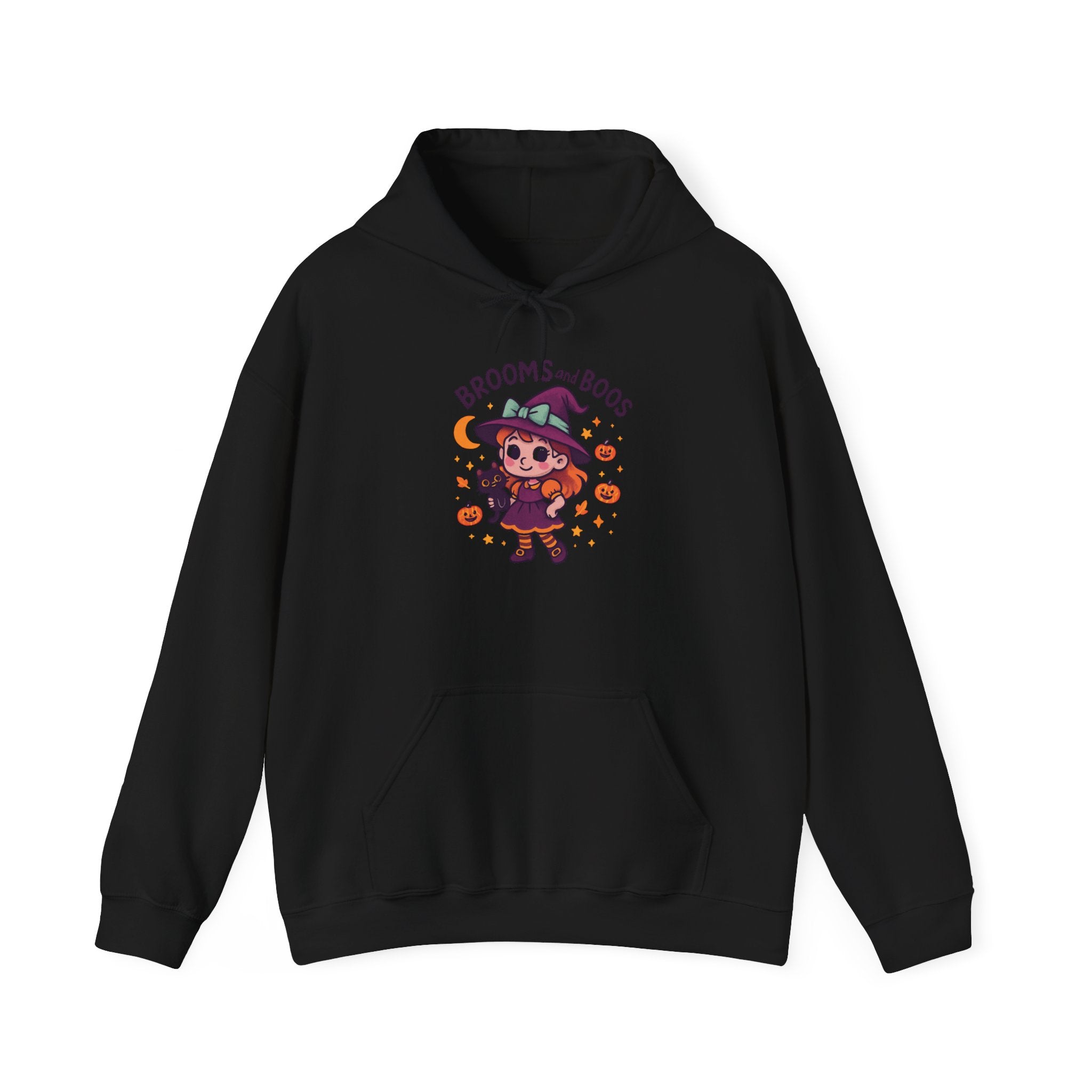 Hooded Sweatshirt Cute Halloween Witch with Cat