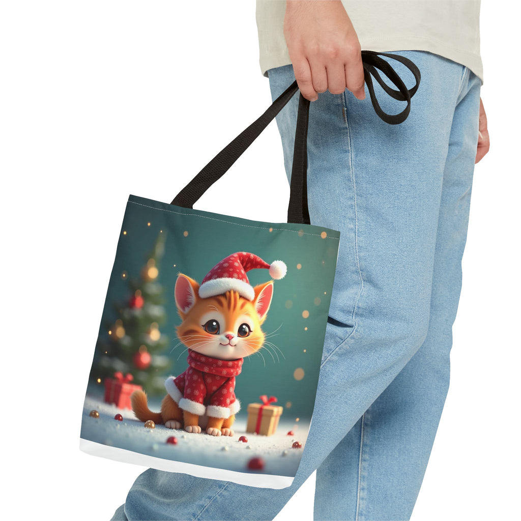 Christmas Tote Bag - Adorable Kitten and Snowman Design