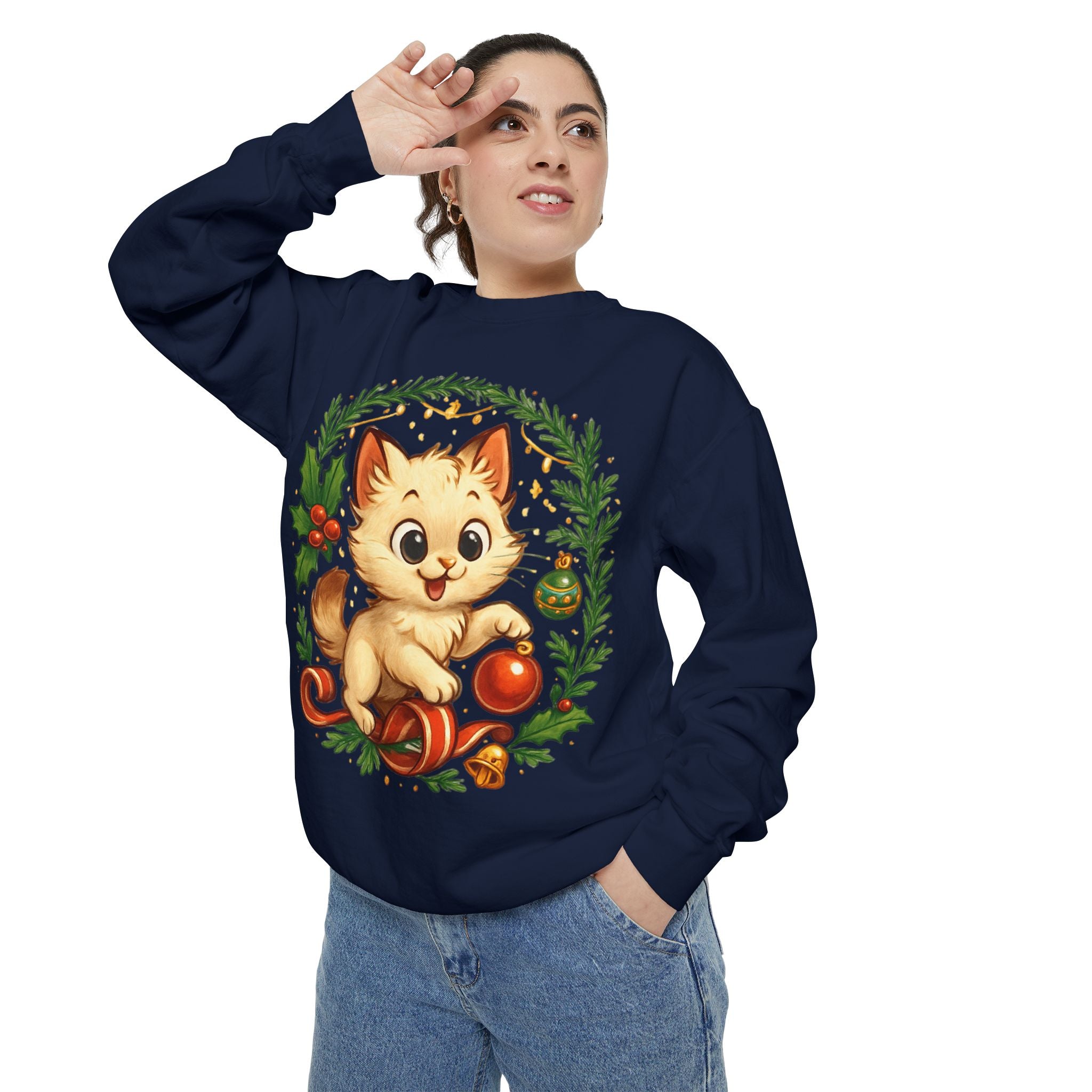 Adorable Cat, Christmas -Sweatshirt