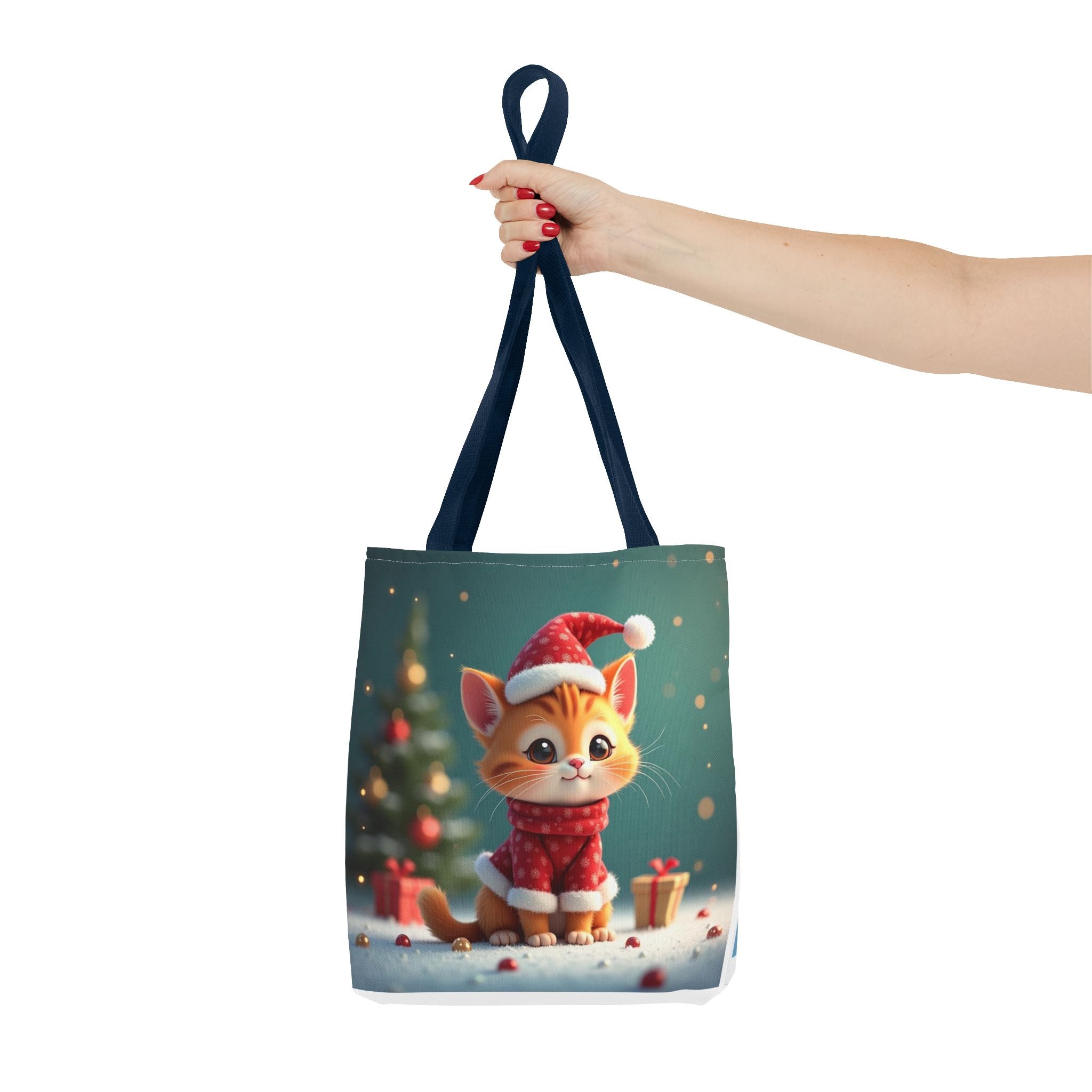 Christmas Tote Bag - Adorable Kitten and Snowman Design