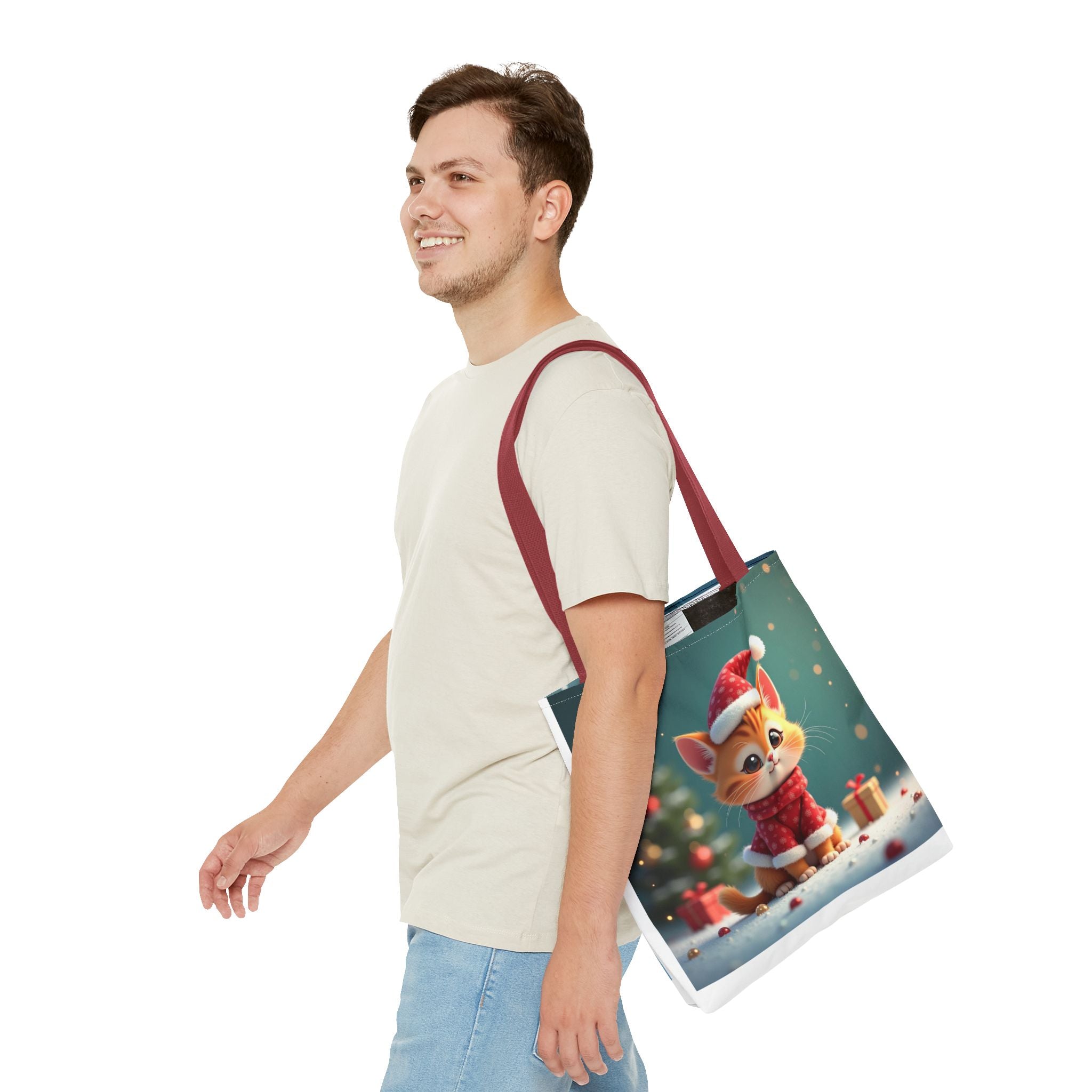 Christmas Tote Bag - Adorable Kitten and Snowman Design
