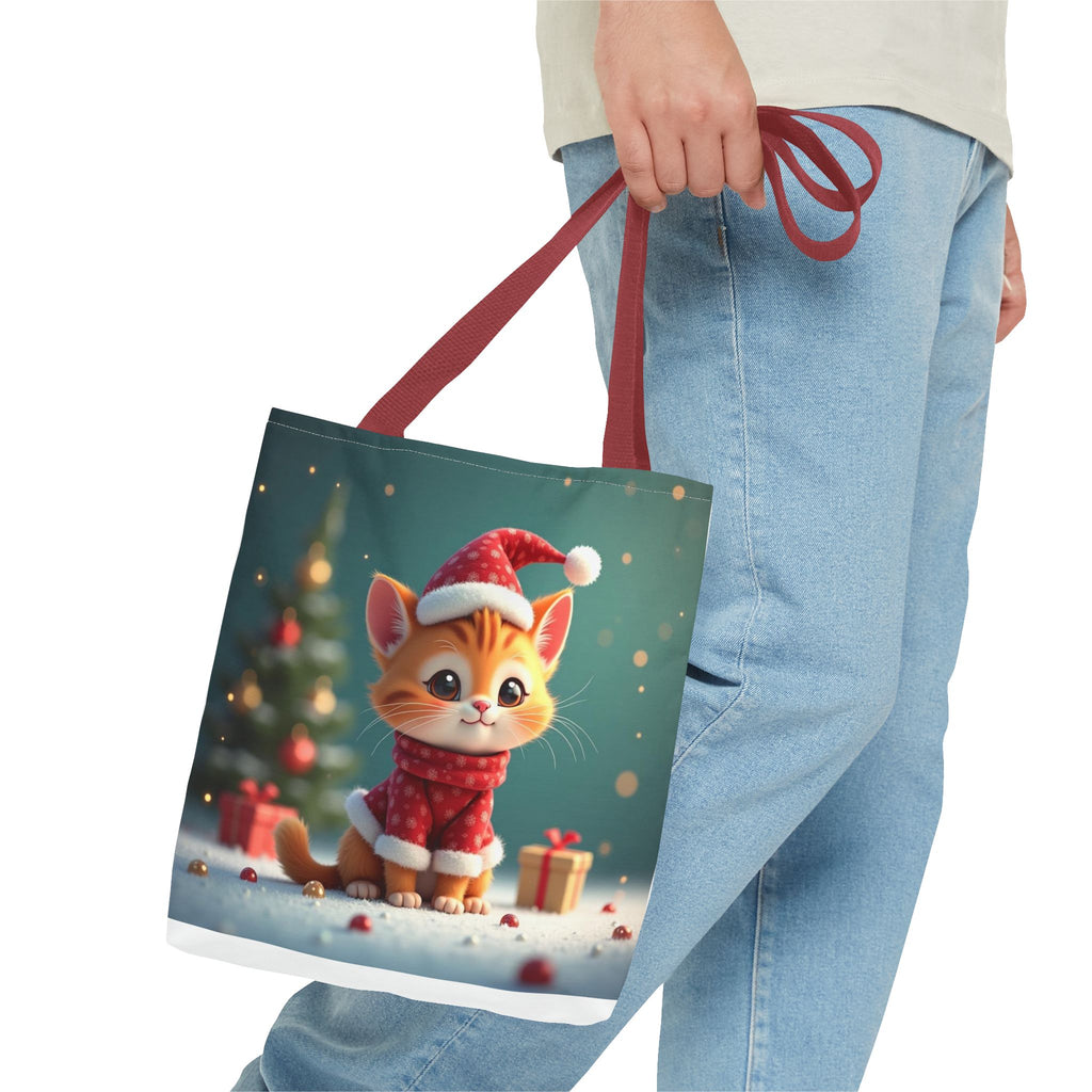 Christmas Tote Bag - Adorable Kitten and Snowman Design
