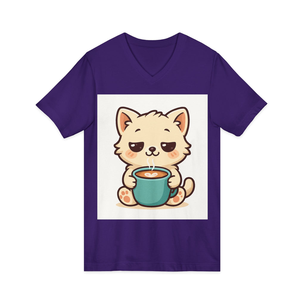 V-Neck Tee Cute Kitten Coffee Morning Love Shirt