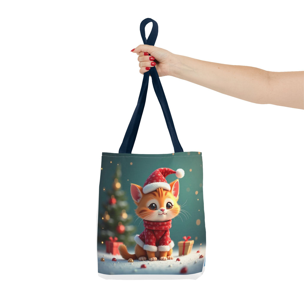 Christmas Tote Bag - Adorable Kitten and Snowman Design