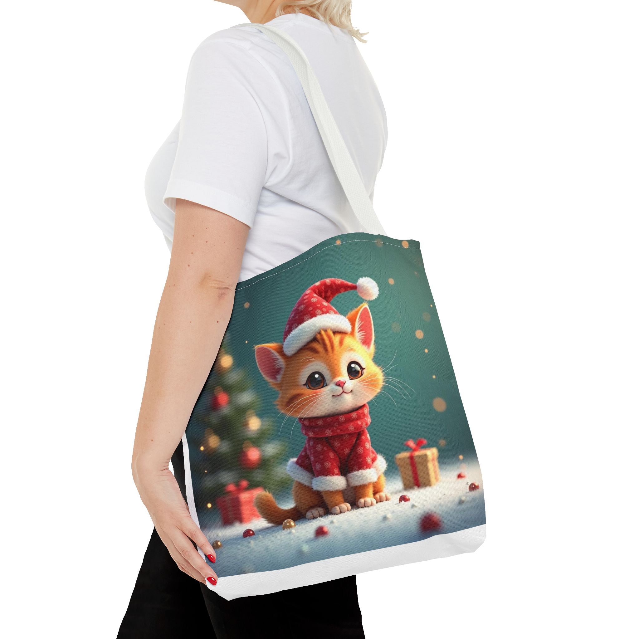 Christmas Tote Bag - Adorable Kitten and Snowman Design