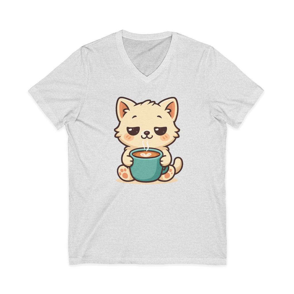 V-Neck Tee Cute Kitten Coffee Morning Love Shirt