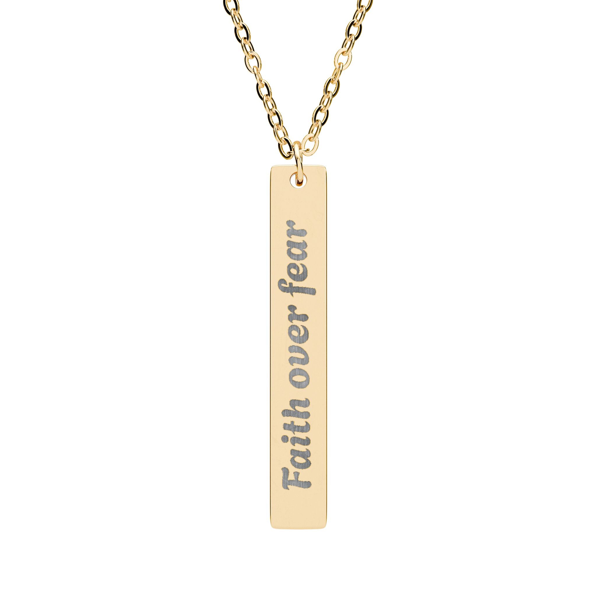 Necklace - Faith Over Fear Engraved Vertical Bar for Birthday, Christmas, Holiday, Anniversary