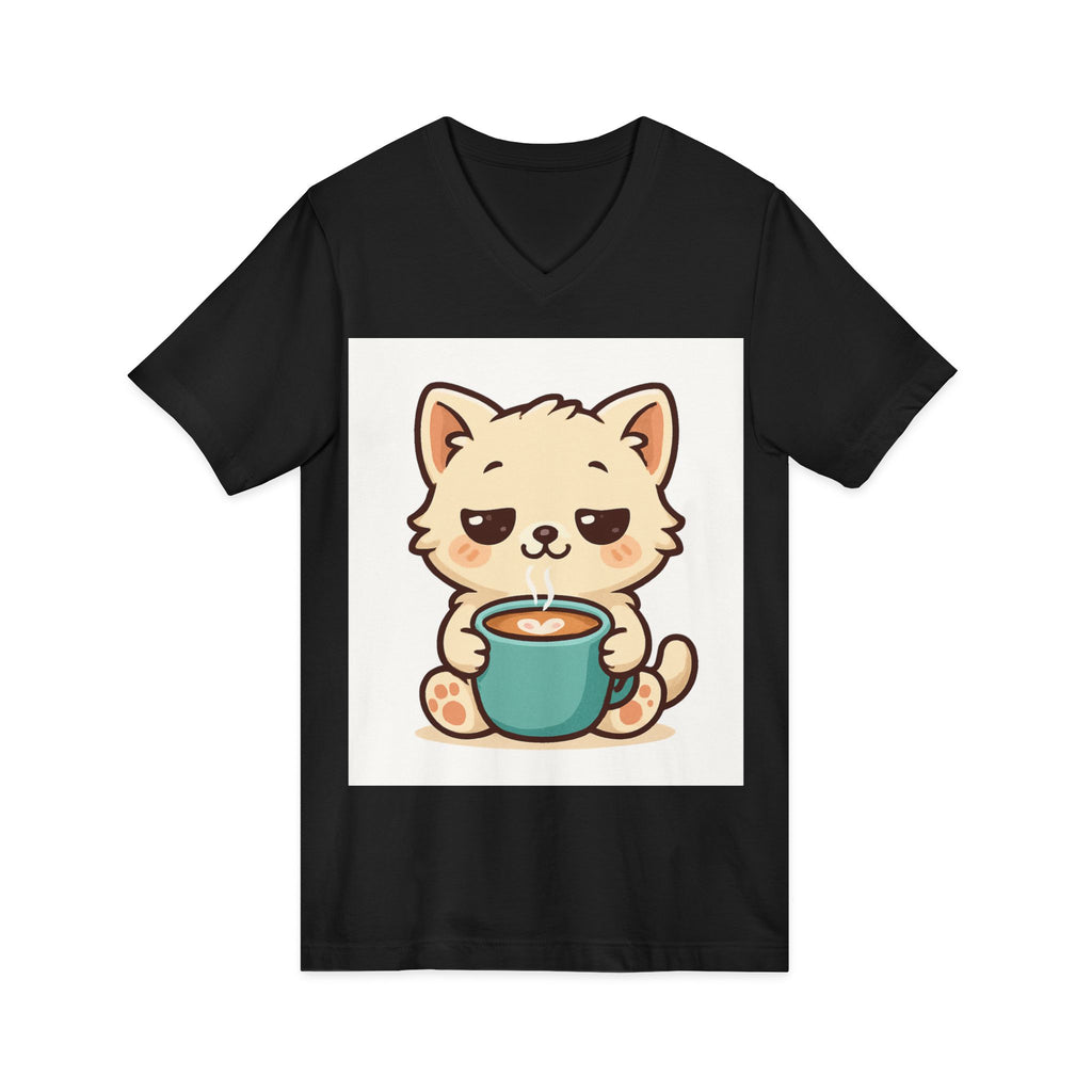 V-Neck Tee Cute Kitten Coffee Morning Love Shirt
