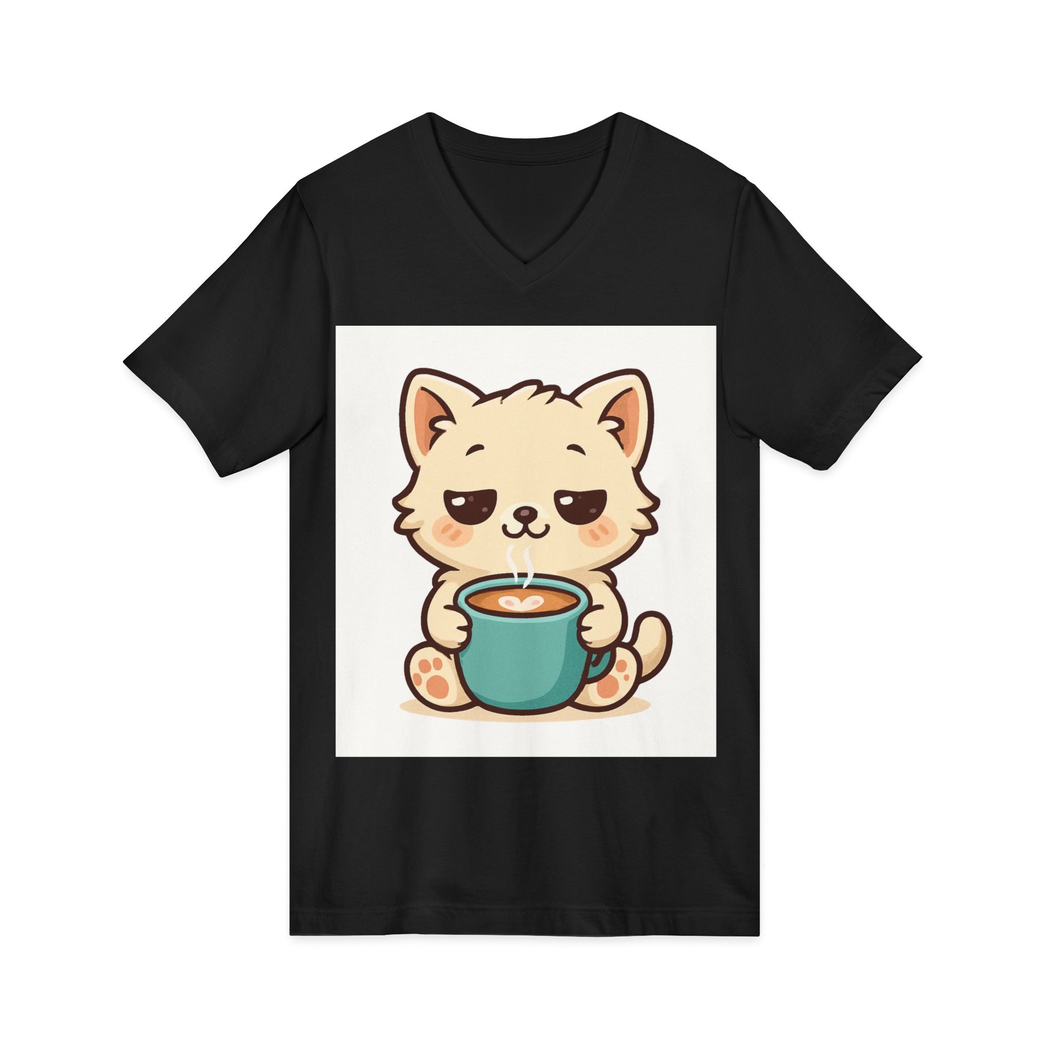 V-Neck Tee Cute Kitten Coffee Morning Love Shirt