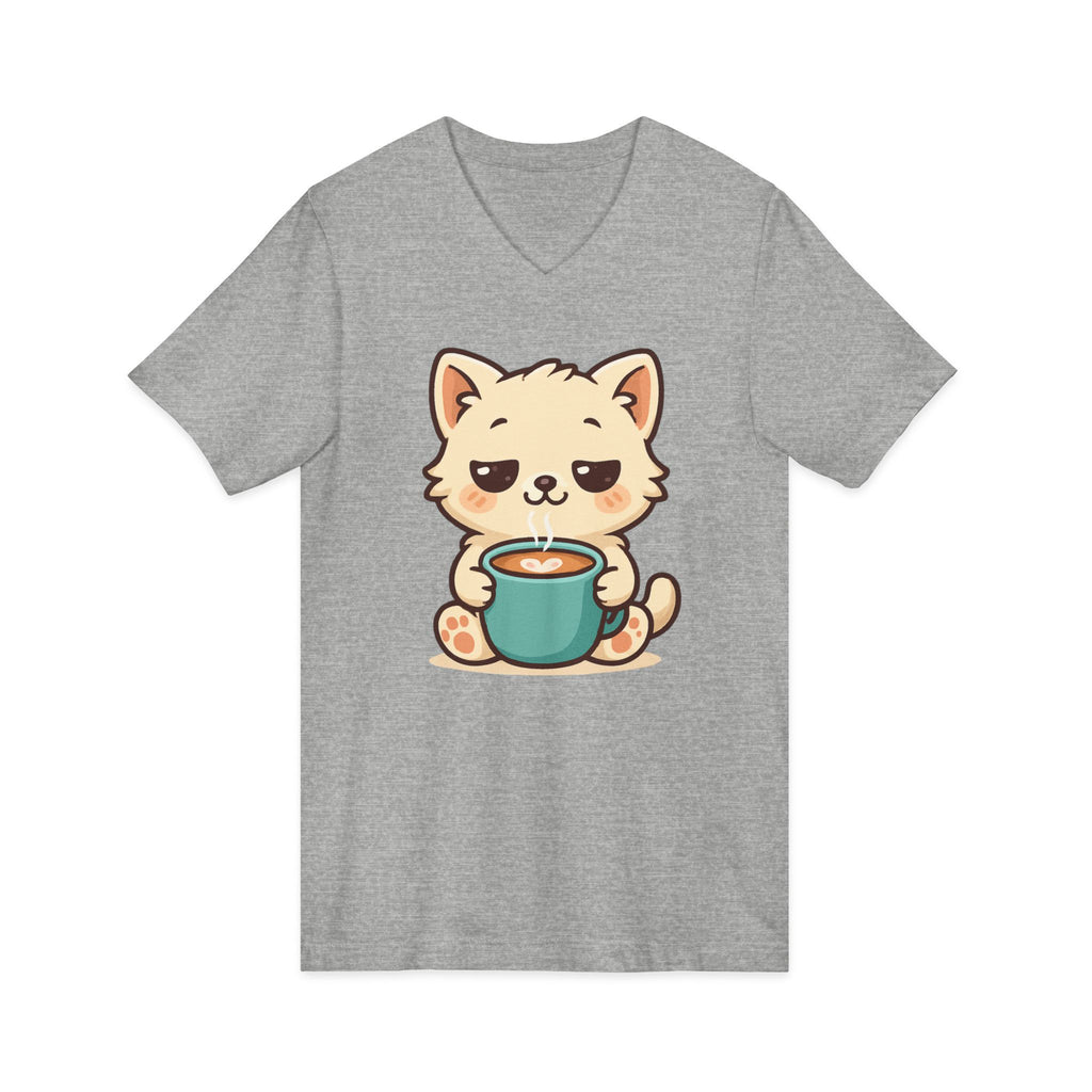 V-Neck Tee Cute Kitten Coffee Morning Love Shirt