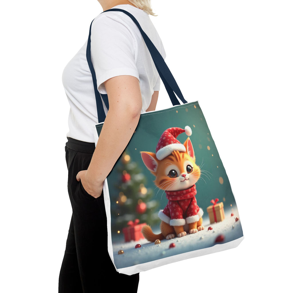 Christmas Tote Bag - Adorable Kitten and Snowman Design