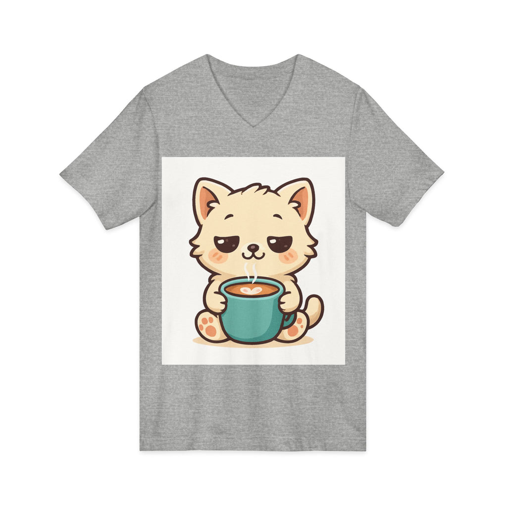 V-Neck Tee Cute Kitten Coffee Morning Love Shirt