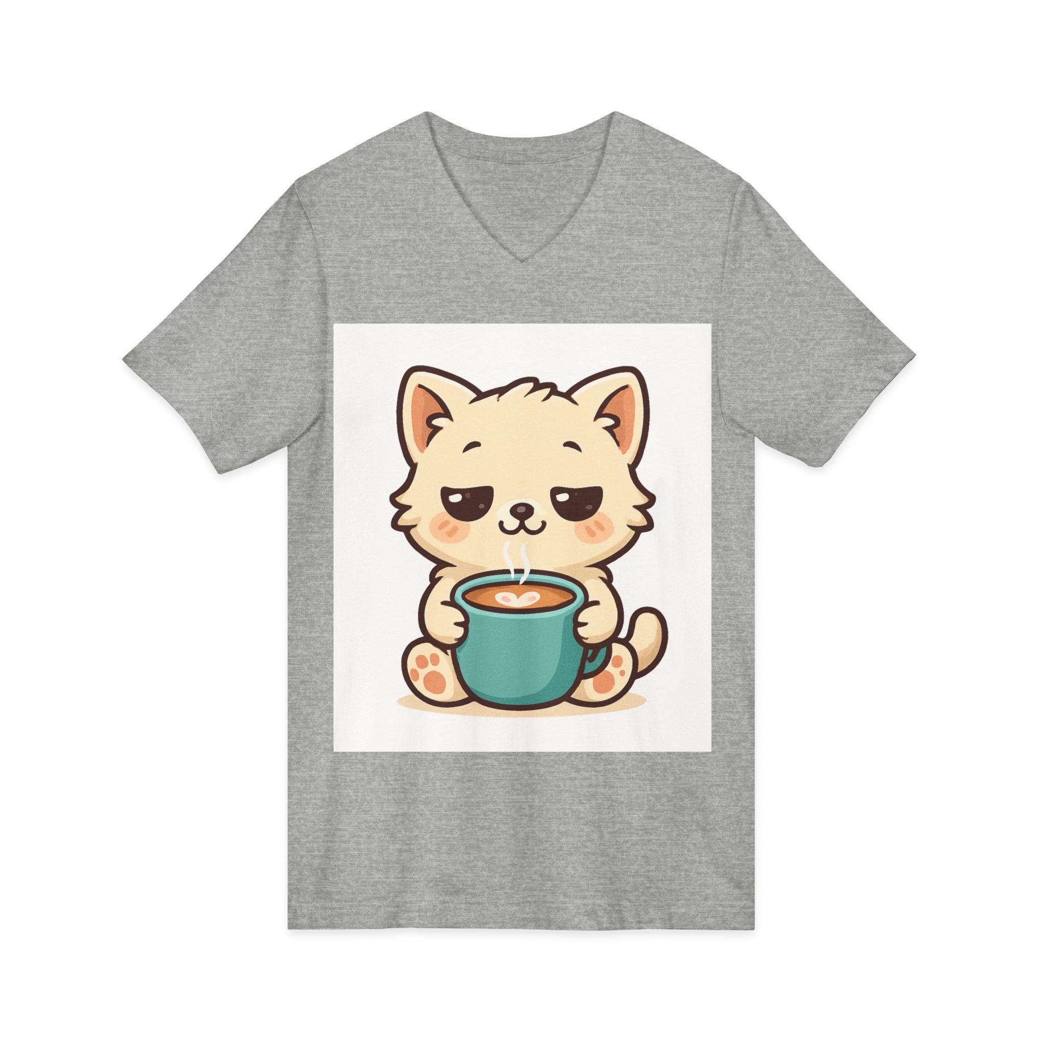 V-Neck Tee Cute Kitten Coffee Morning Love Shirt