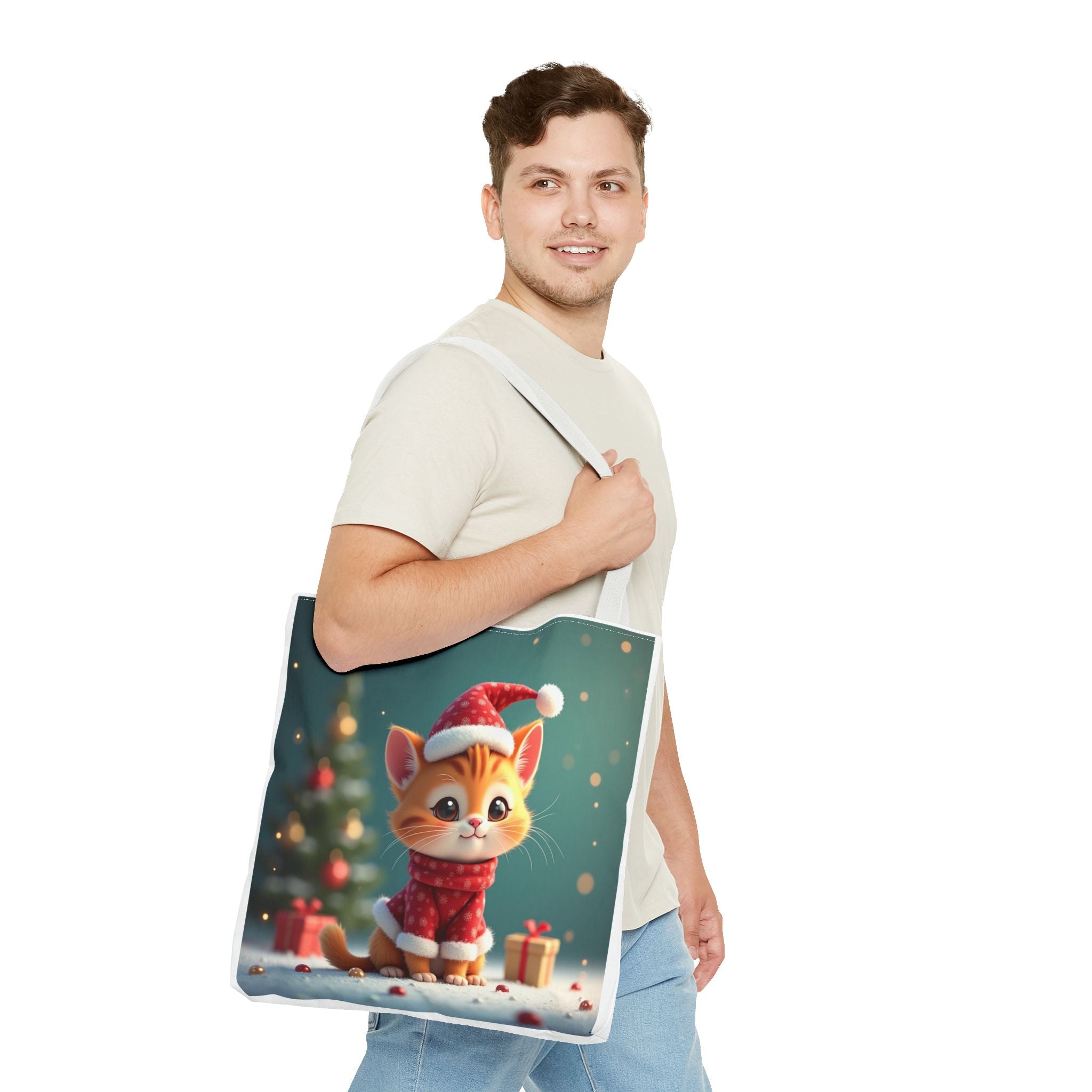 Christmas Tote Bag - Adorable Kitten and Snowman Design