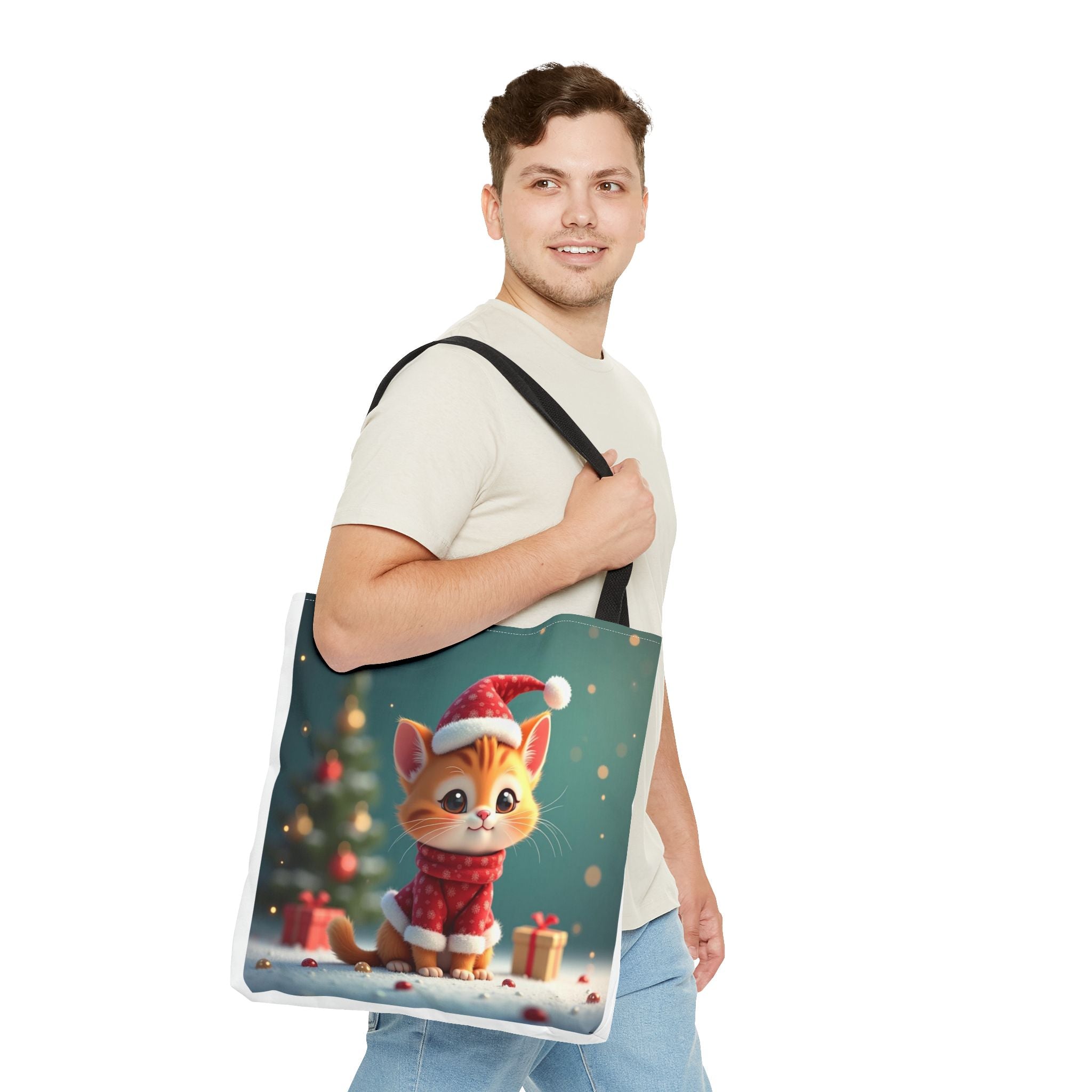 Christmas Tote Bag - Adorable Kitten and Snowman Design