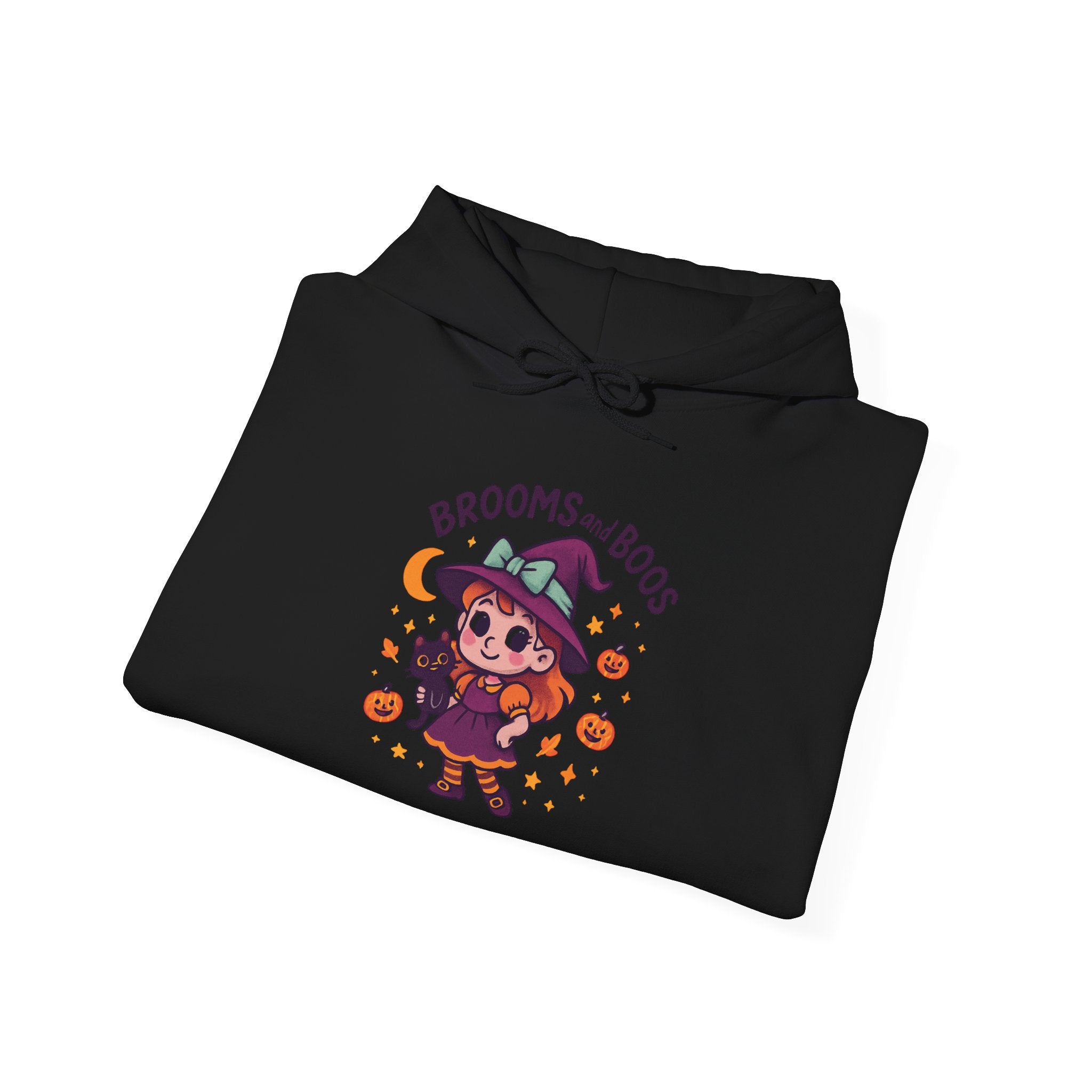 Hooded Sweatshirt Cute Halloween Witch with Cat