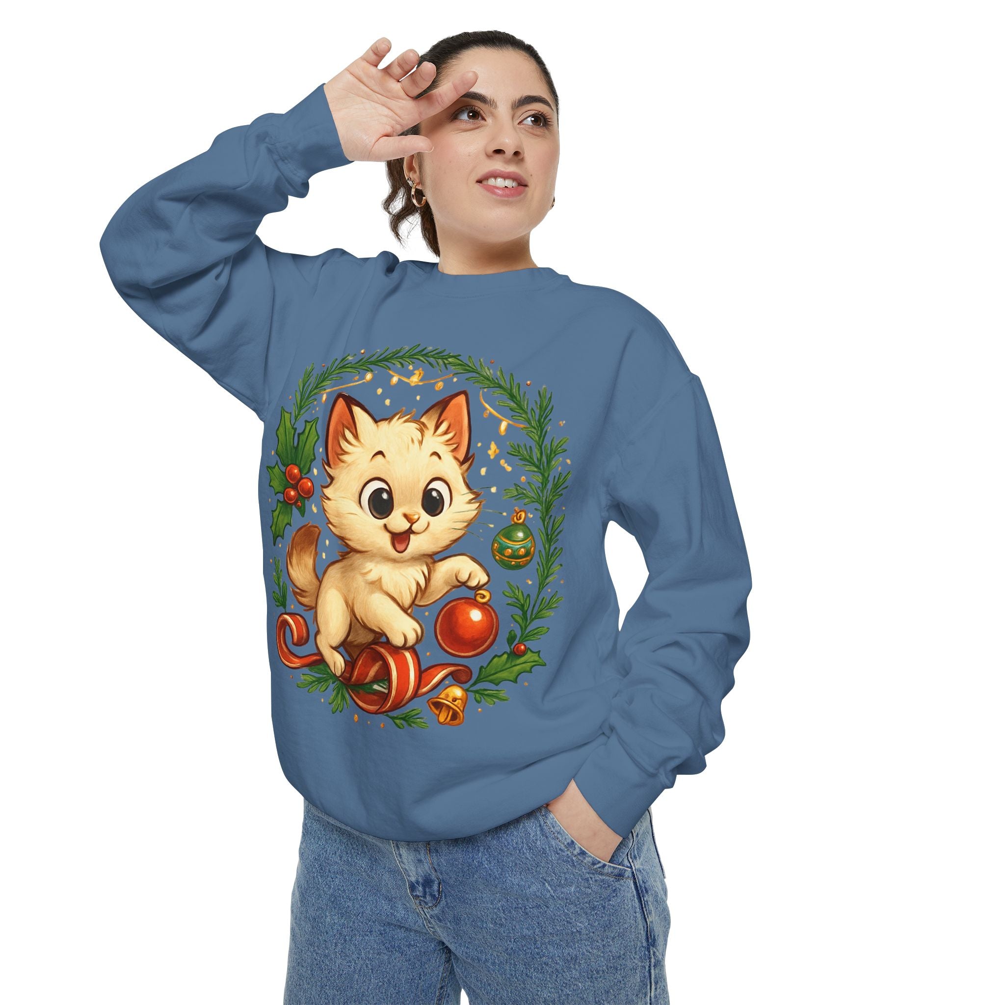 Adorable Cat, Christmas -Sweatshirt