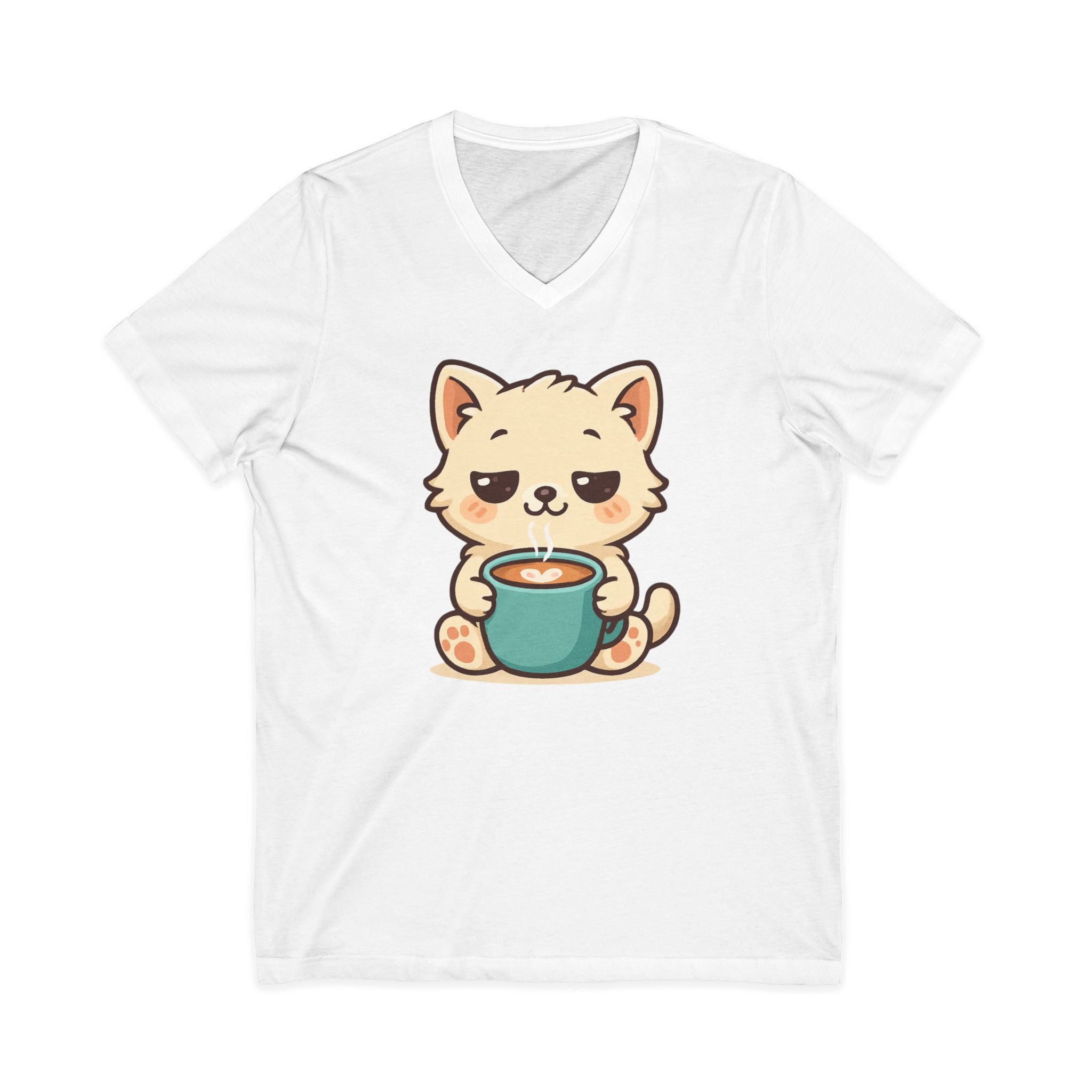 V-Neck Tee Cute Kitten Coffee Morning Love Shirt