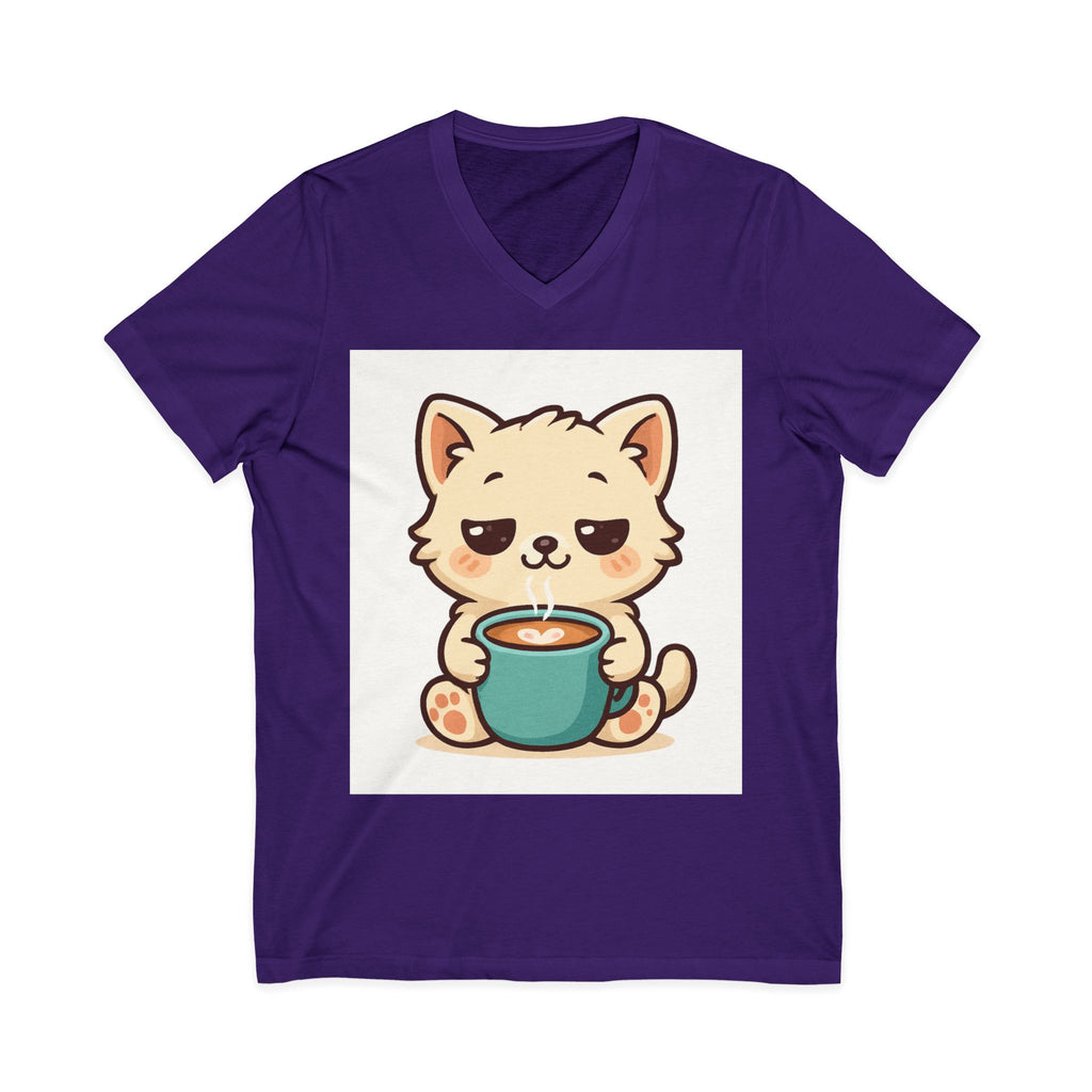 V-Neck Tee Cute Kitten Coffee Morning Love Shirt