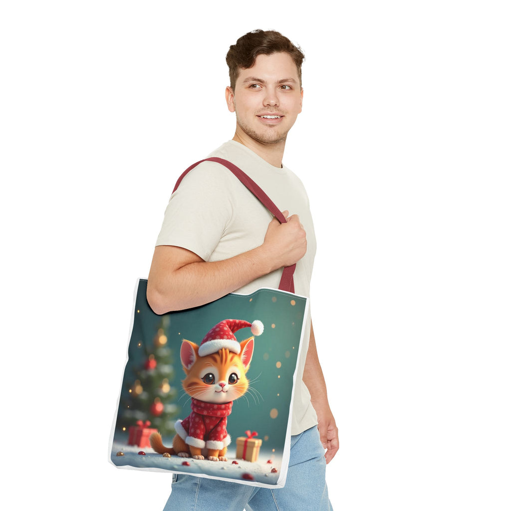 Christmas Tote Bag - Adorable Kitten and Snowman Design