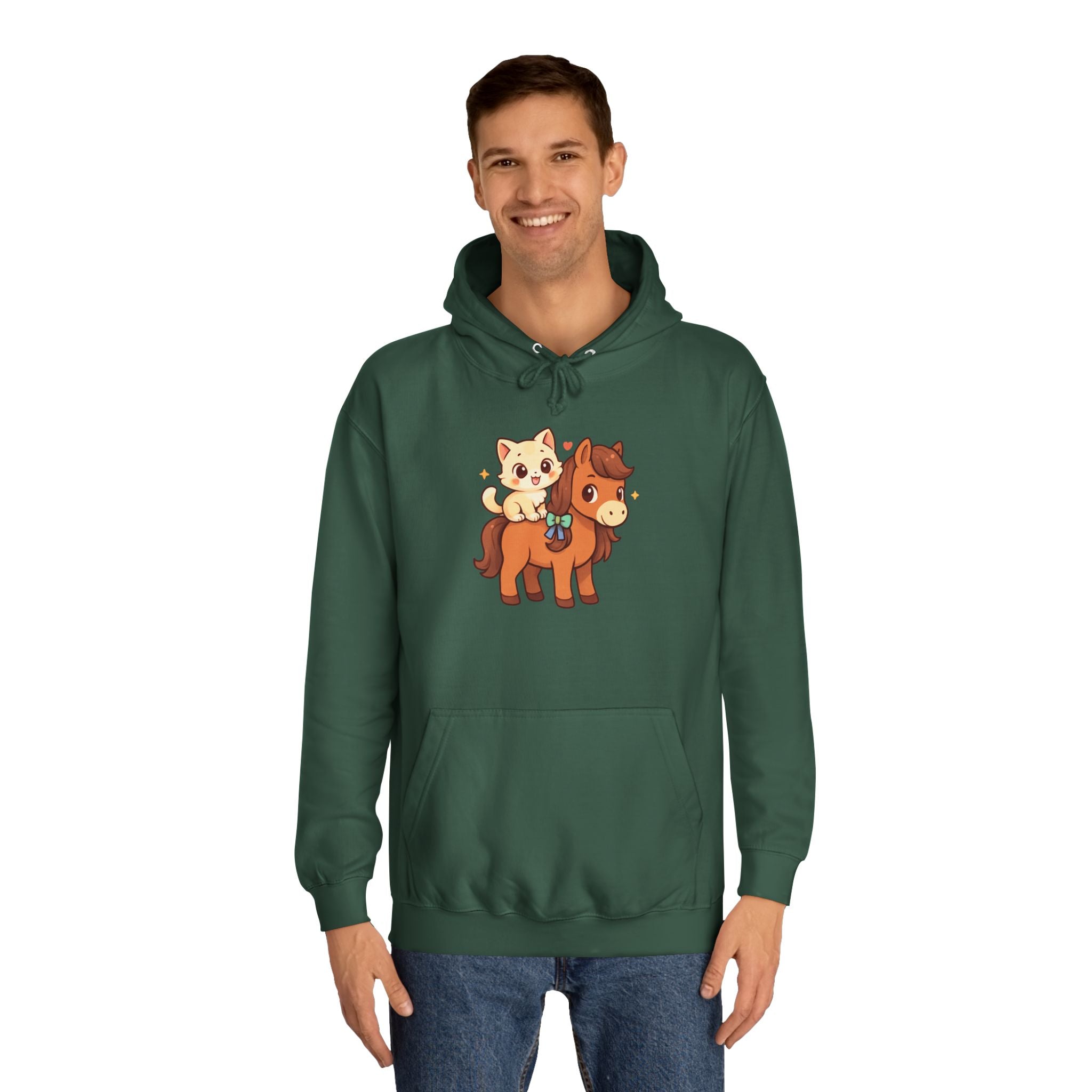 Animal Print Hoodie - Cute Kitten and Horse Design