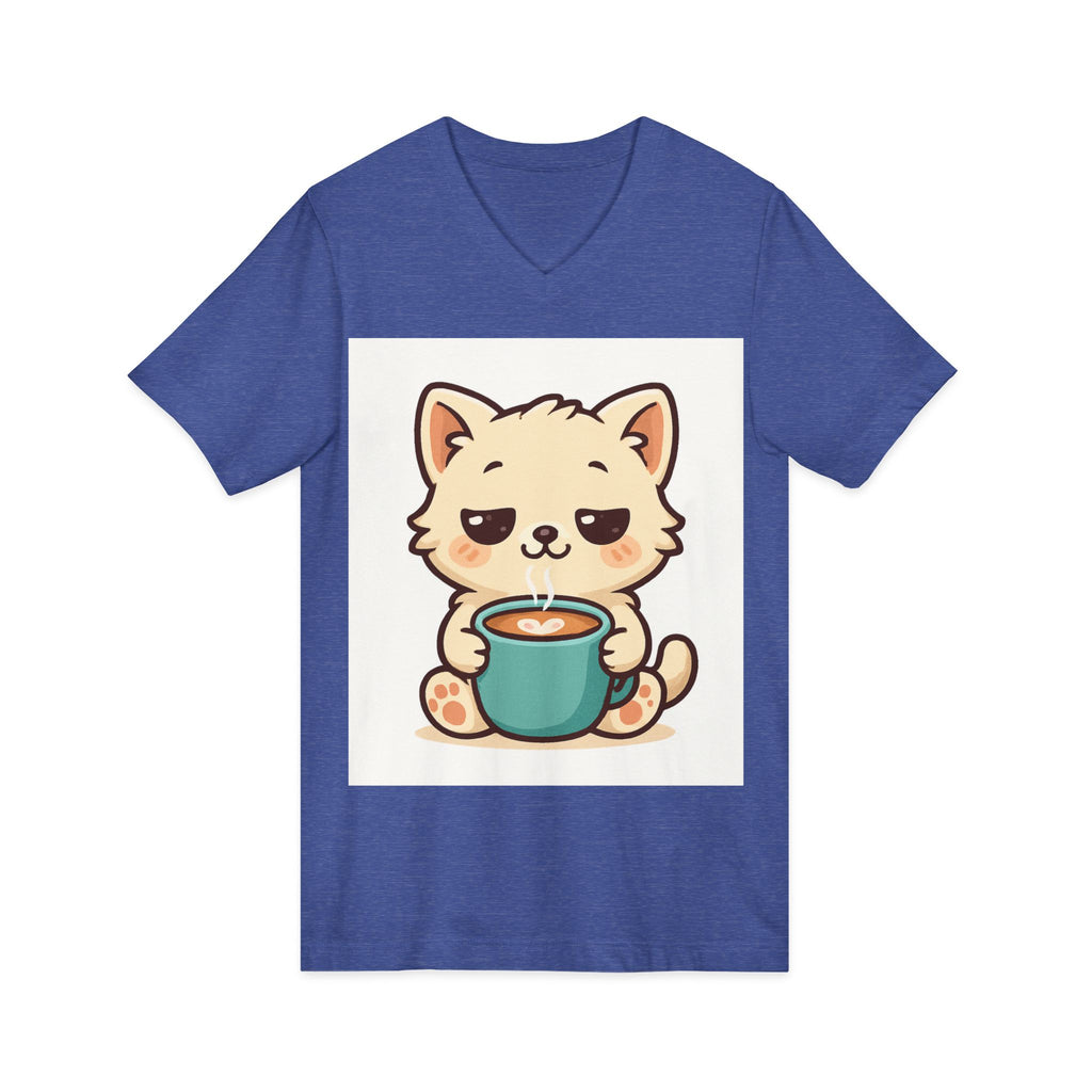 V-Neck Tee Cute Kitten Coffee Morning Love Shirt
