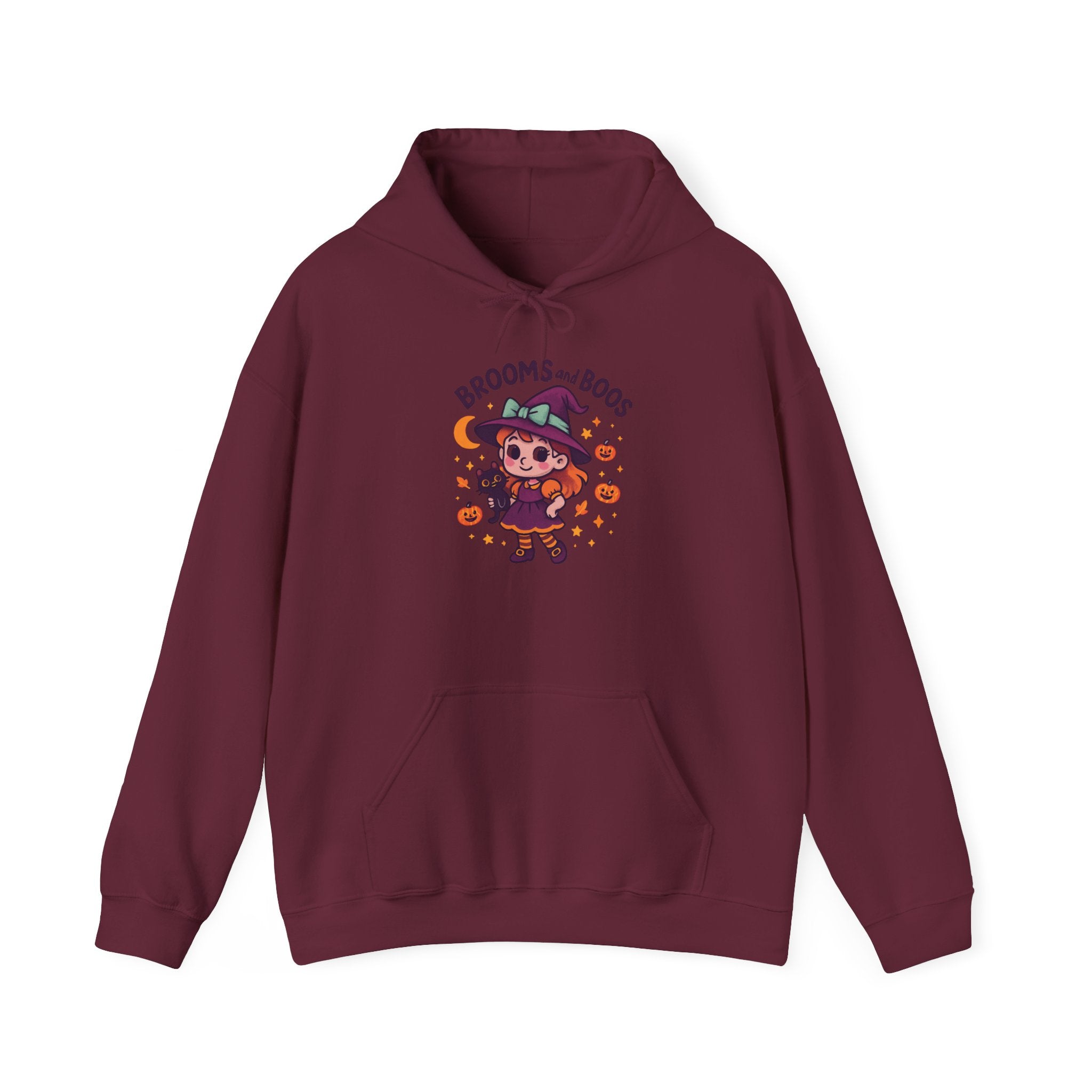 Hooded Sweatshirt Cute Halloween Witch with Cat